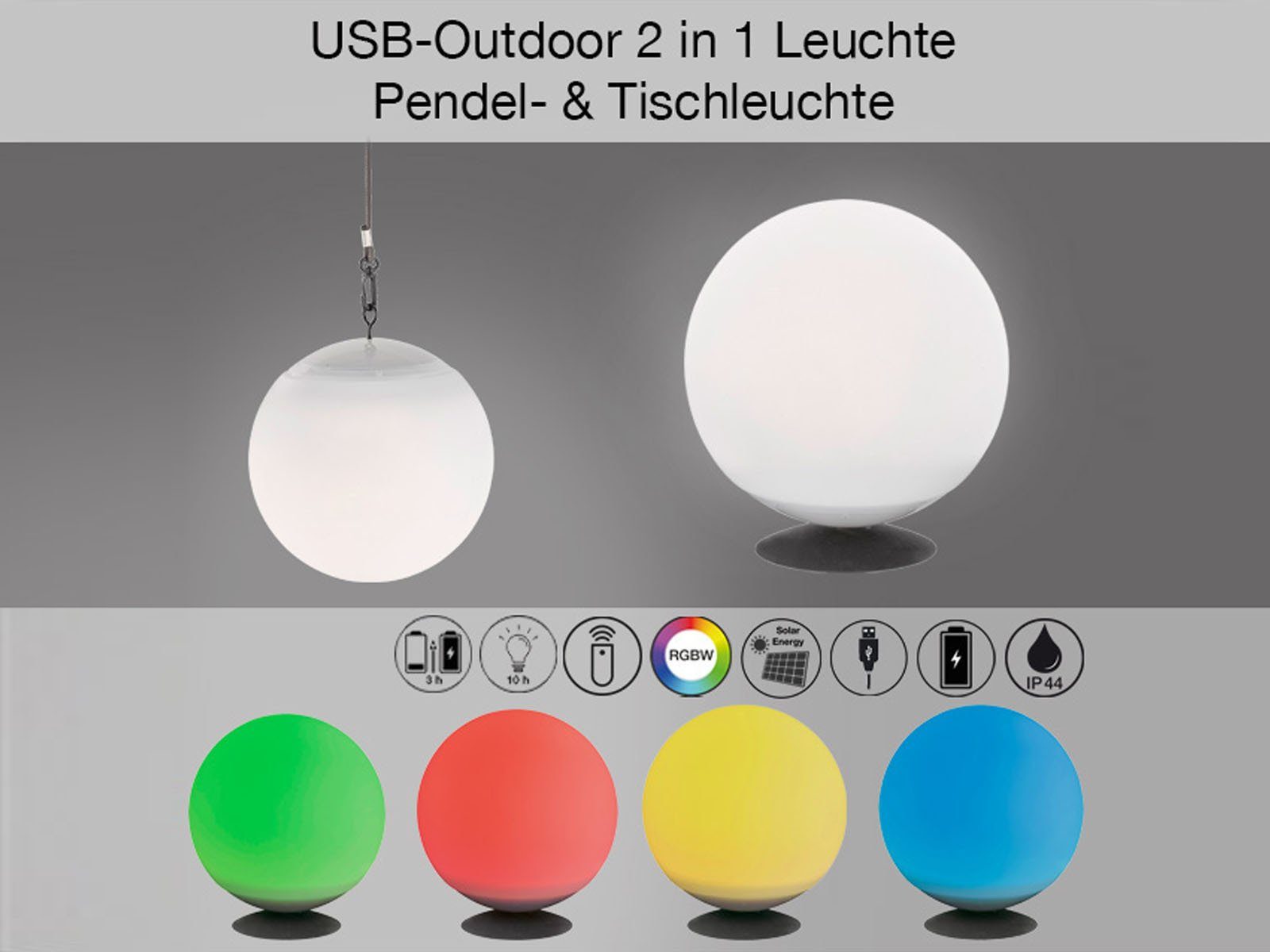 Farbwechsel, 2er Strom-kabel FHL fest Solarleuchte, ohne Solarlicht Solar-Kugel easy! Ø Set innen, Warmweiß, LED & Balkon LED 20cm integriert,