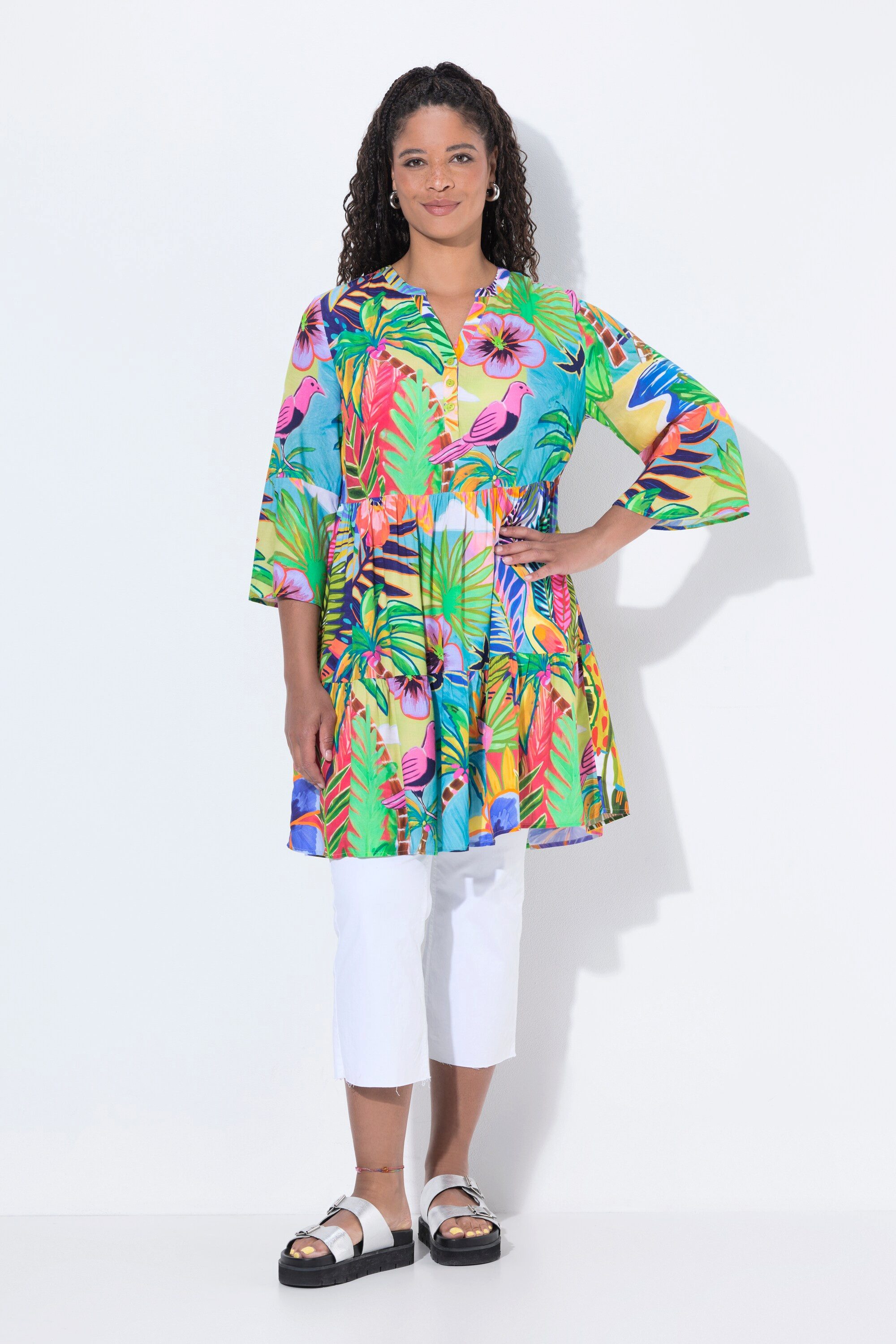 Angel of Style Tunika Tunika-Bluse A-Linie Dschungelblätter Volants