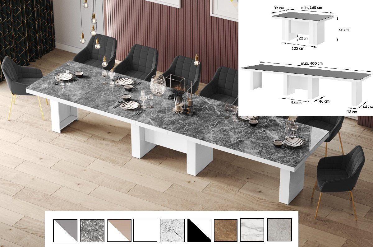 cm Tisch 160 - 400 bis designimpex Hochglanz ausziehbar Esstisch Esstisch matt XXL Hochglanz Design Rostoptik HLA-111 Weiß