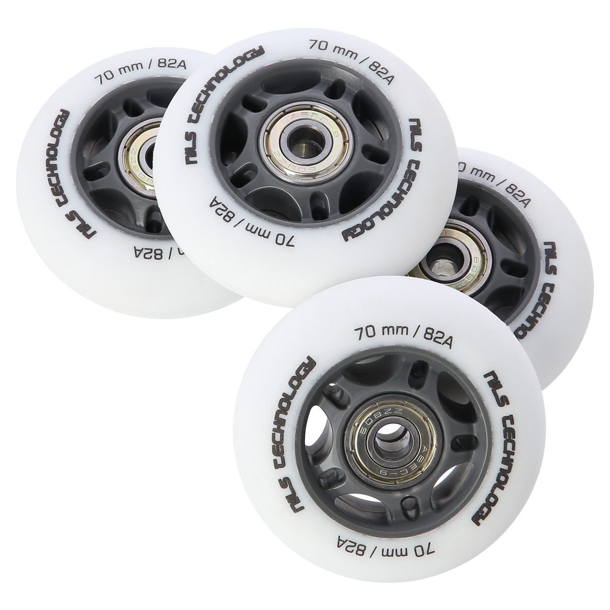 NILS EXTREME Inlineskates-Rolle Inliner 4 Rollen Räder PU 70x24mm 82A Weiß + 8x ABEC-9 Lager