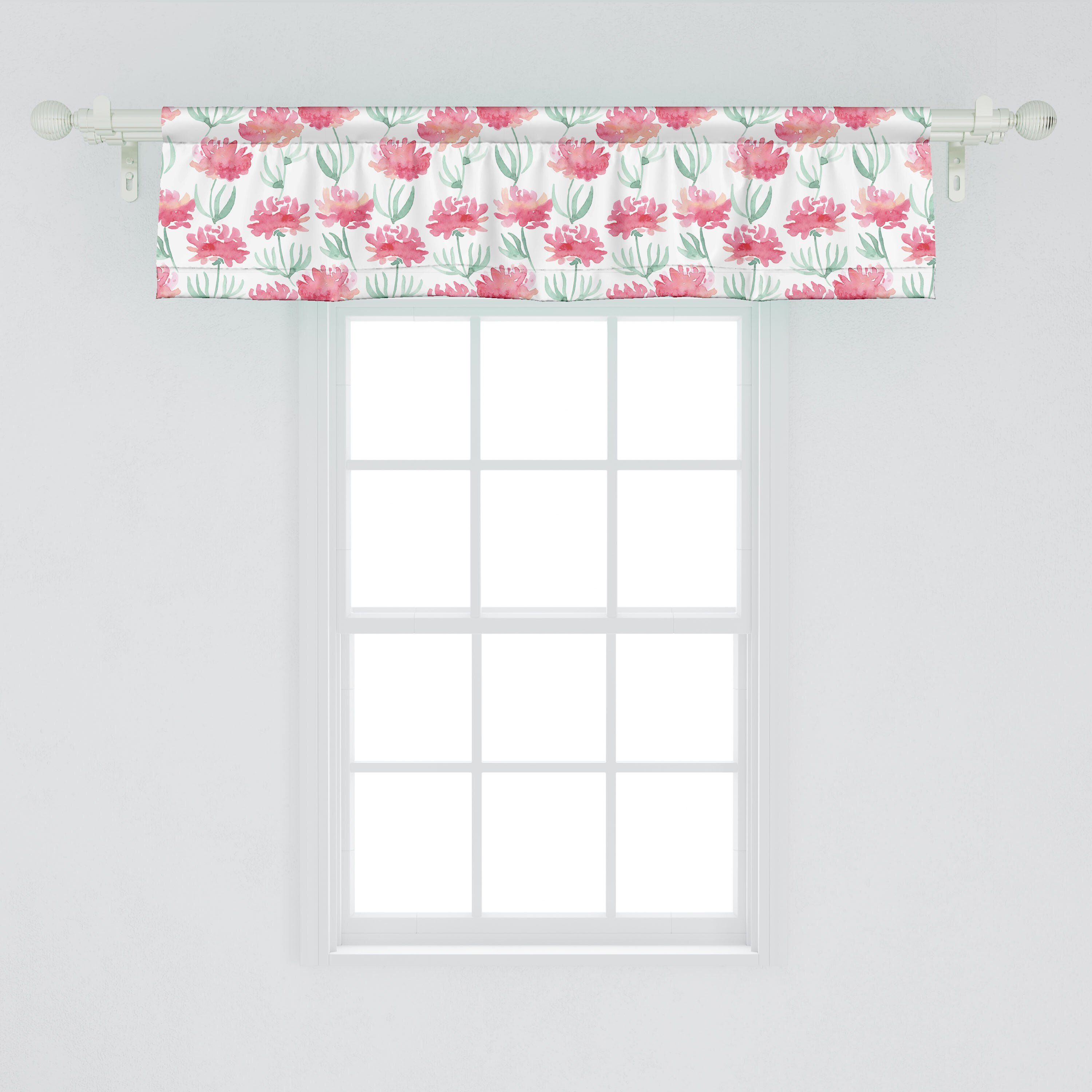 Volant Stangentasche, Vorhang Küche Schlafzimmer für Frische Pastell Dekor Microfaser, Abakuhaus, Blume mit Scheibengardine Blüten