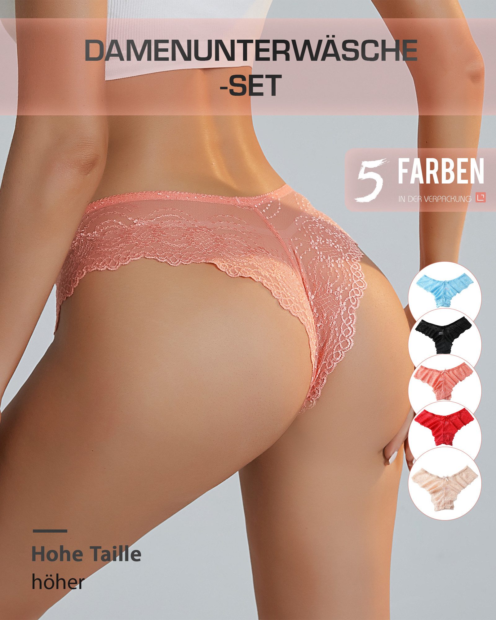 TANSTC Taillenslip Dessous Unterhosen Unterwäsche Damen Sexy in Spitzenoptik Slips elastisch, atmungsaktiv, transparent, figurbetont,Spitze – Bild 5 von 5