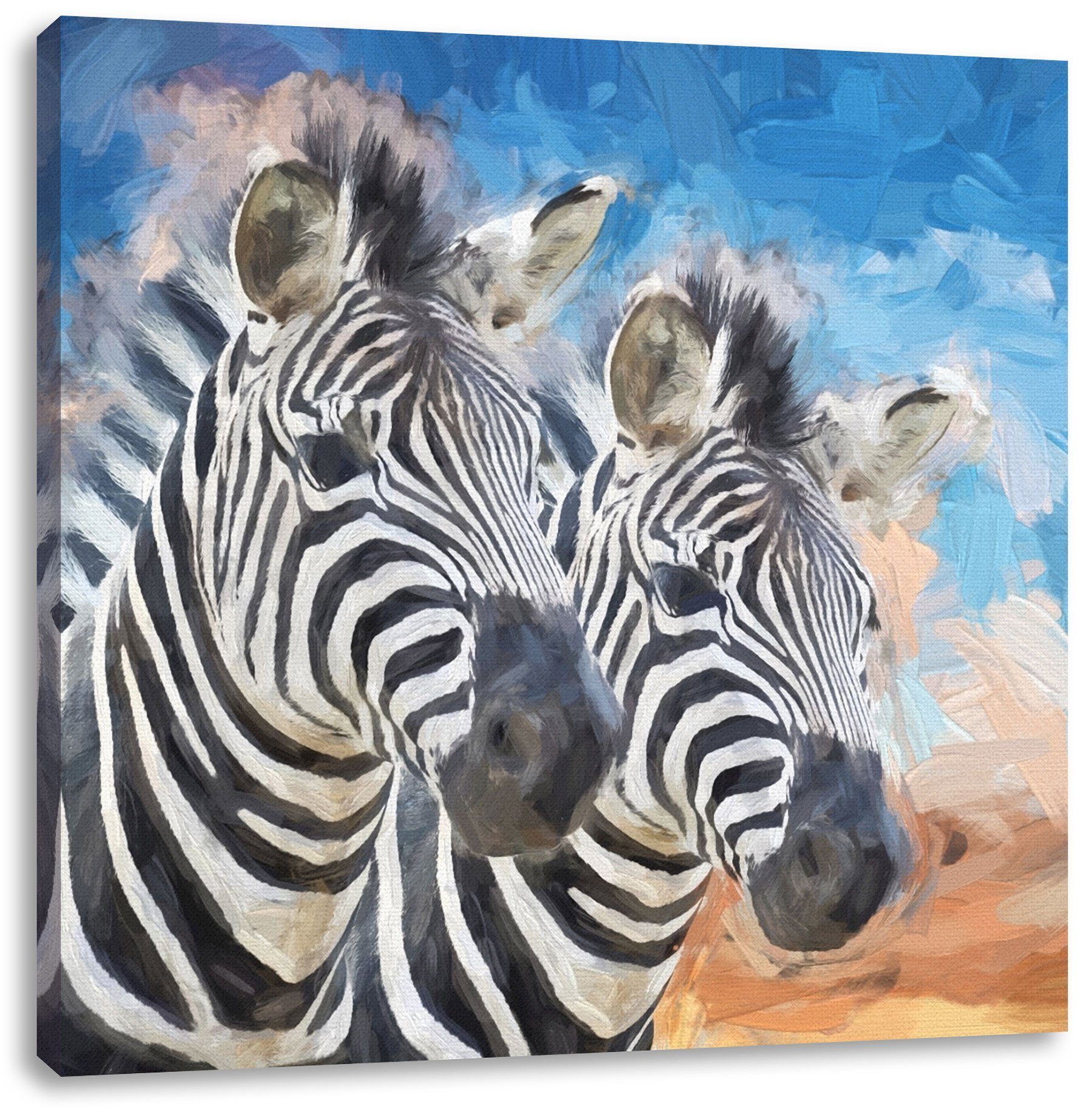 Pixxprint Leinwandbild schönes Zebrapaar, Leinwandbild Zebrapaar Zackenaufhänger inkl. schönes (1 St), bespannt, fertig