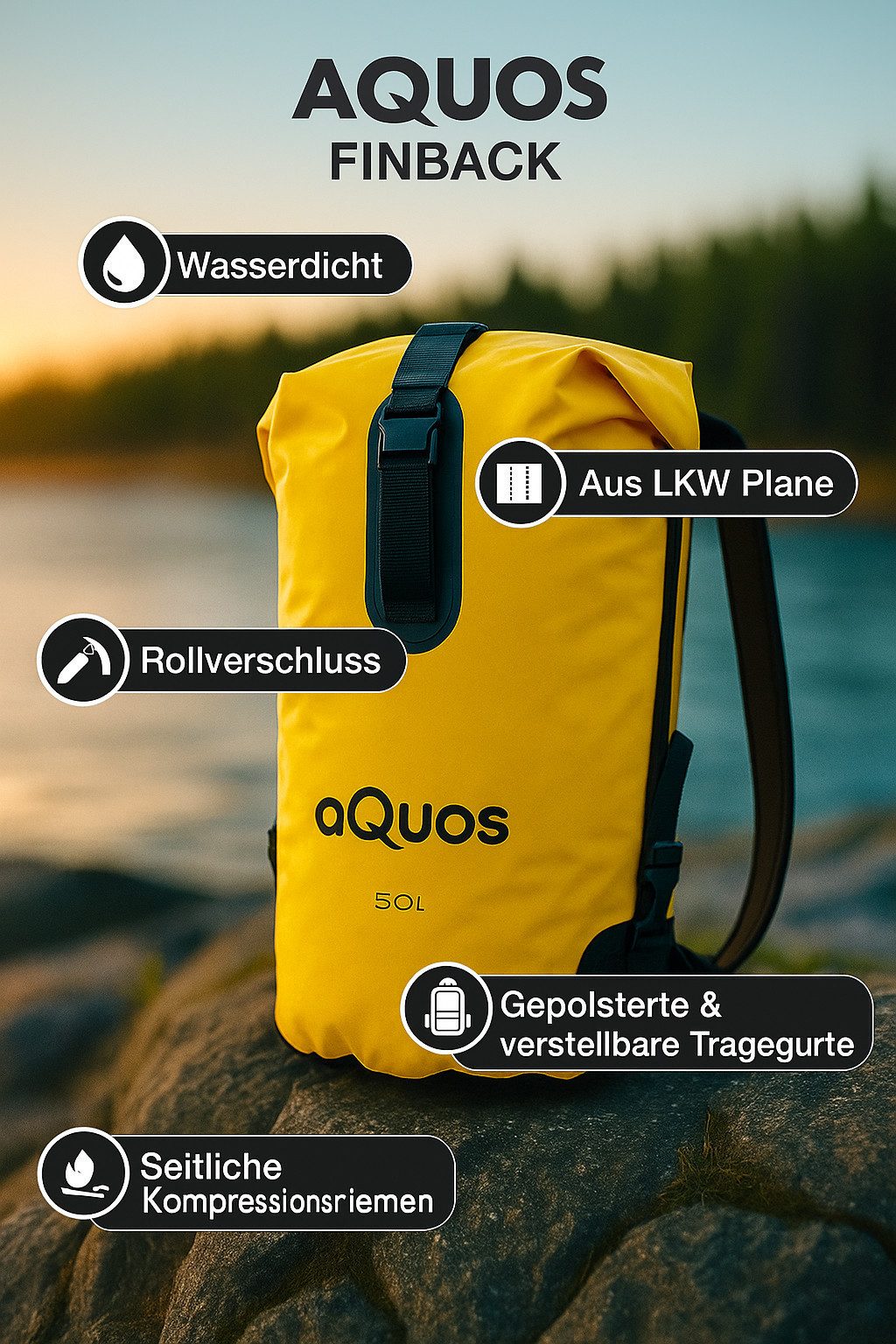 aQuos Drybag Aquos Finback Hydro Bag 50 L wasserdichter Rucksack Packsack, wasserdicht