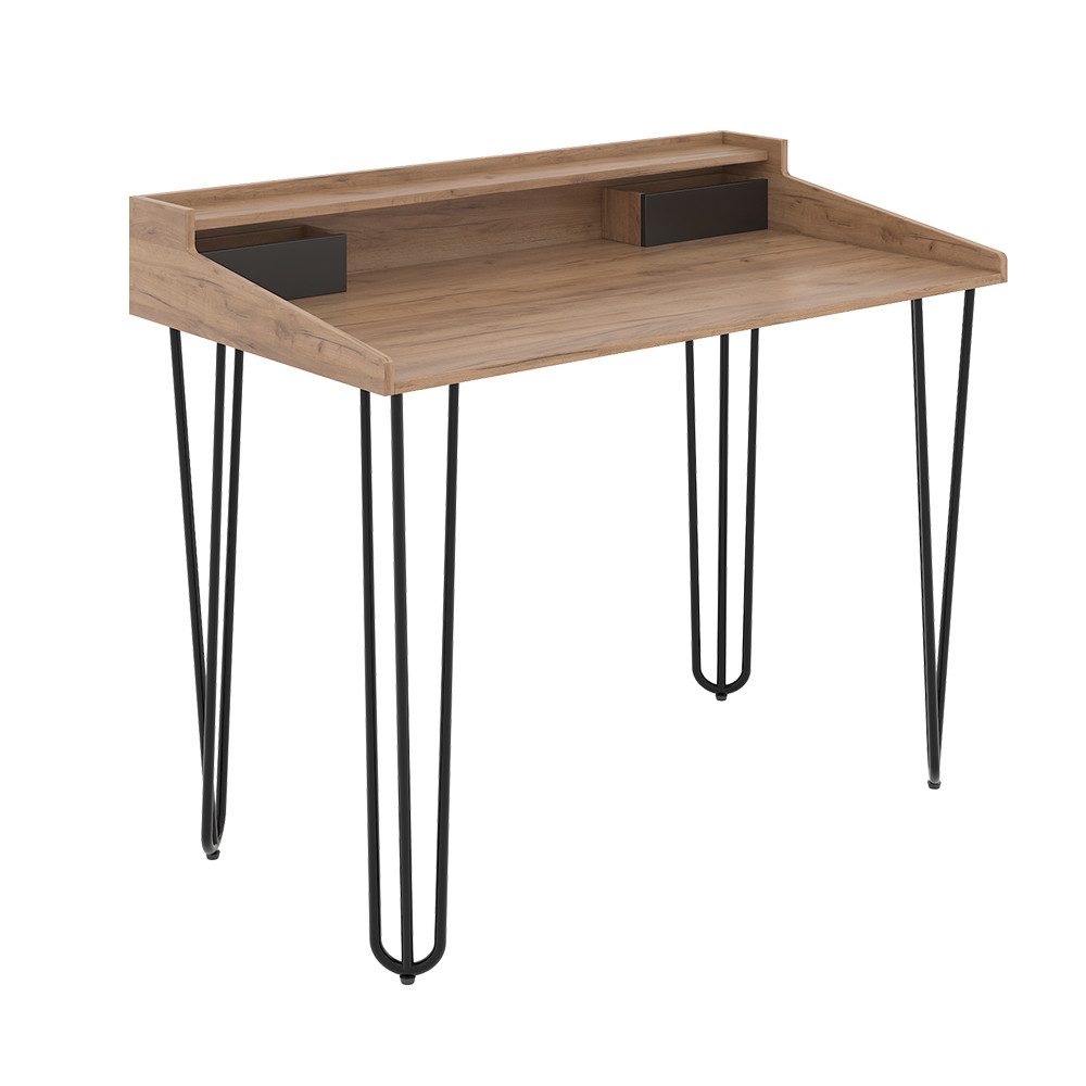 Vicco Schreibtisch Sannar, Eiche/Schwarz, 110 x 60 cm mit Schubladen günstig online kaufen