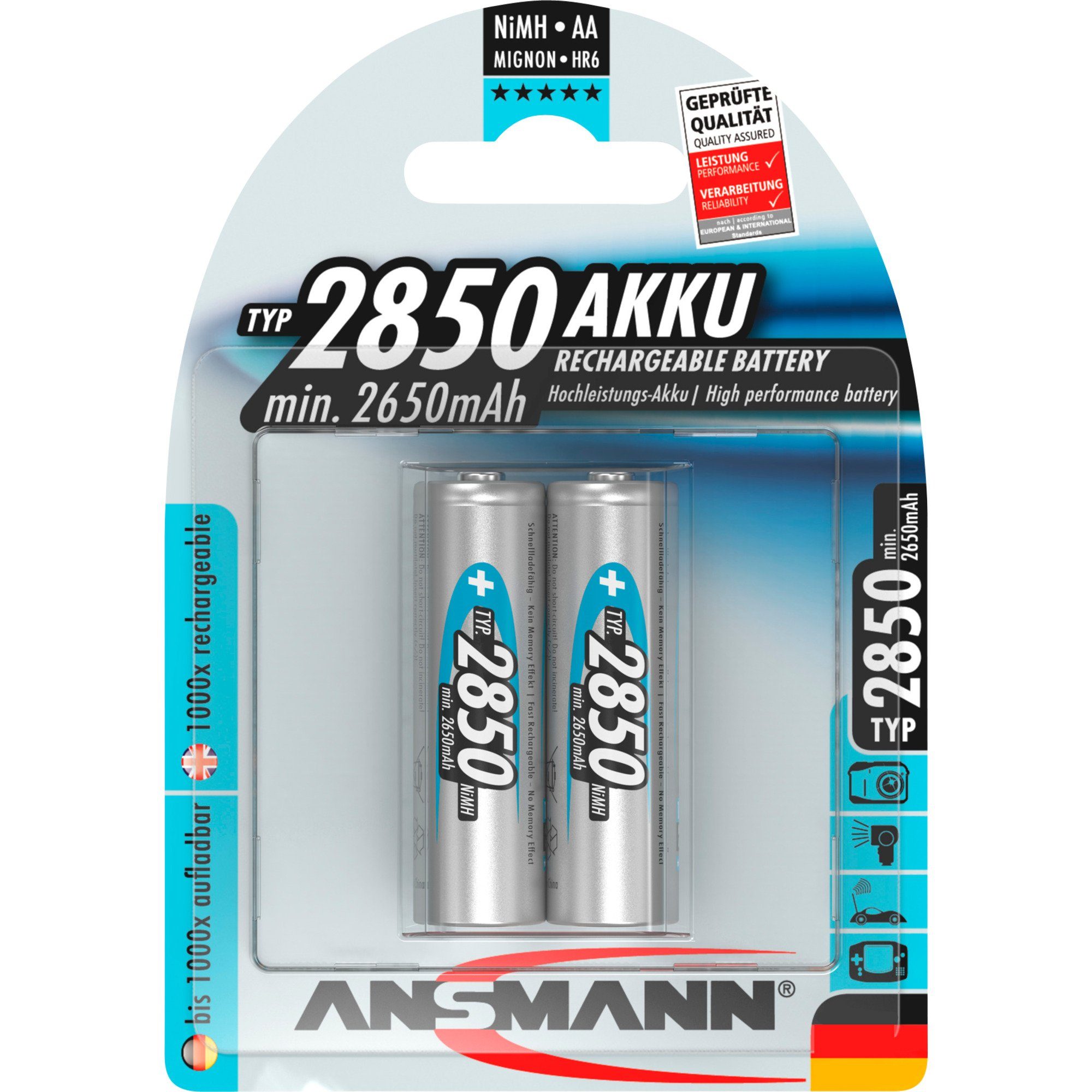 Ansmann 2850mAh, Akku, (2x AA (Mignon) Akku