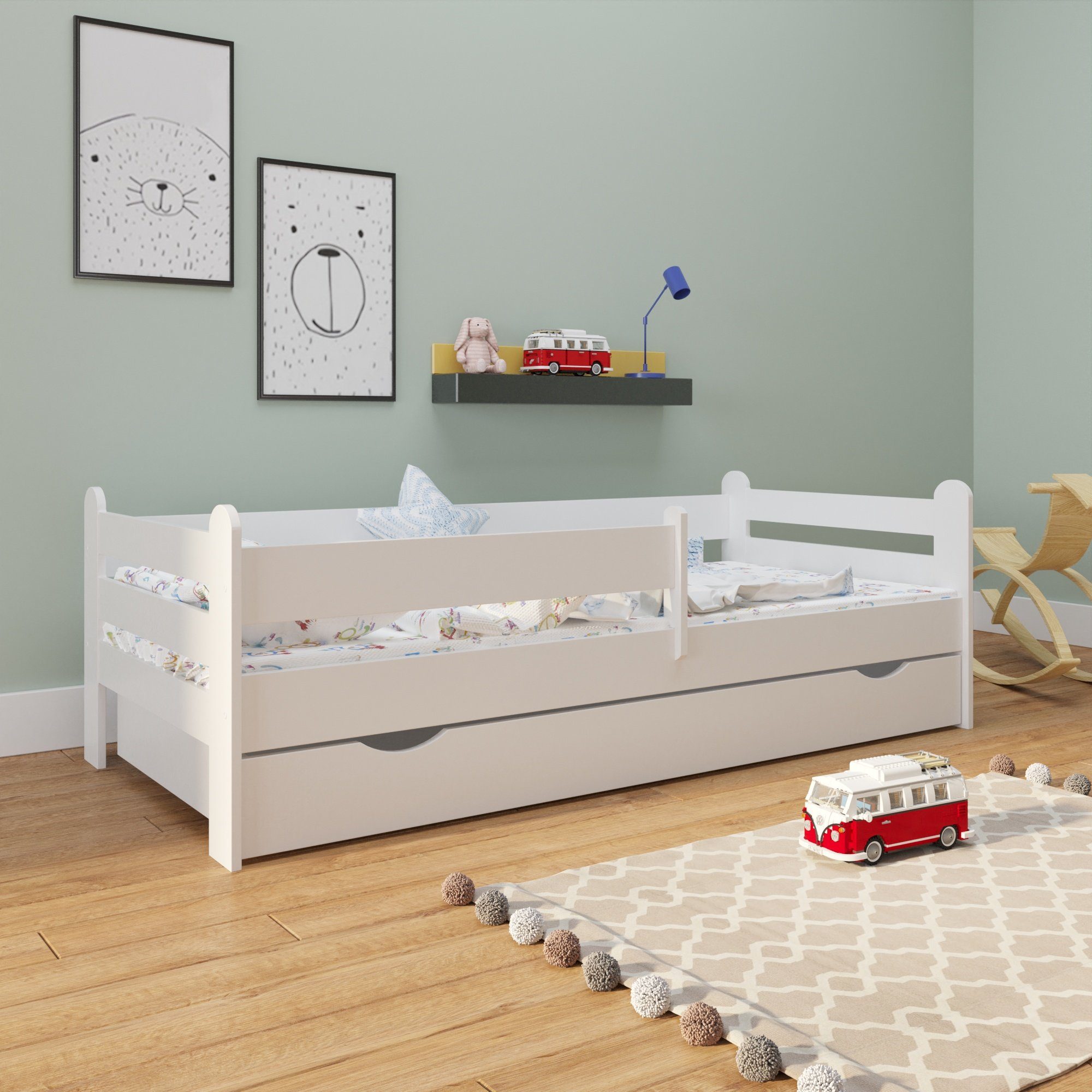 Kids Collective Kinderbett 80x160 80x180 90x200 mit Rausfallschutz, Schublade, Lattenrost, Komplettbett, Jugendbett, viel Stauraum, Bettkasten, 160x80 cm