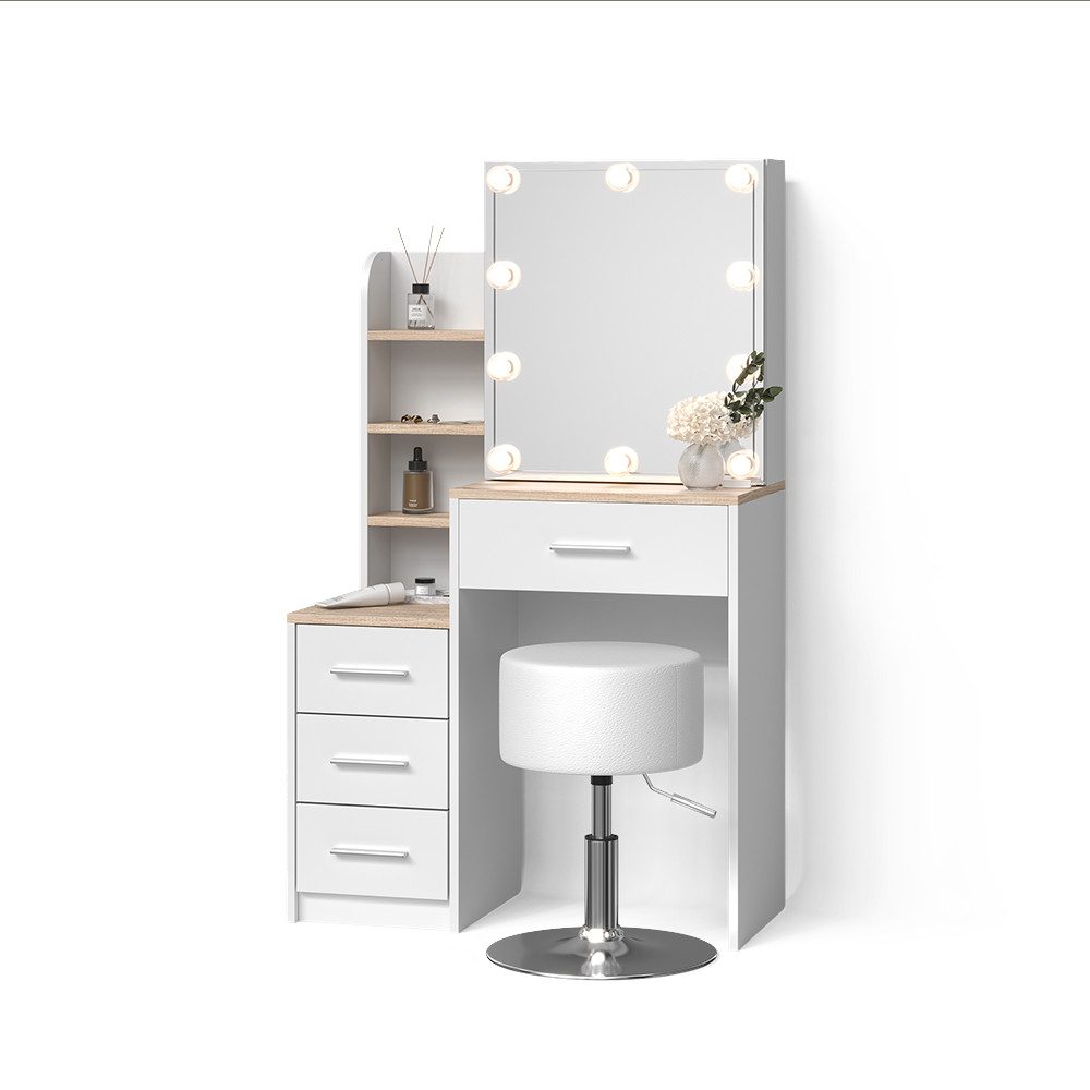 Livinity® Schminktisch Loreta, Weiß/Sonoma/Sonoma, mit LED Beleuchtung und günstig online kaufen