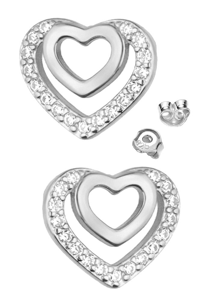 Limana Paar Ohrstecker Herz im Herz Damen Ohrringe 925 Silber Zirkonia Schmuck Geschenk (für frau oder Freund, inkl. Schmuckbox), Geburtstag Jahrestag Hochzeitstag Weihnachten Muttertag Valentinstag