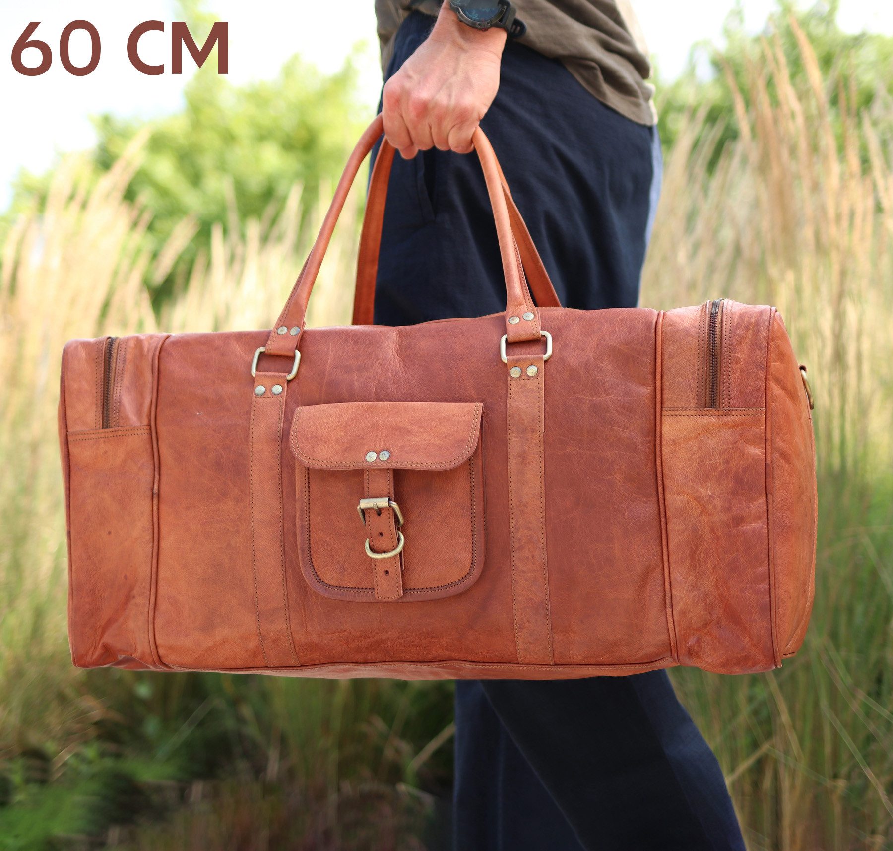 SID & VAIN Reisetasche Weekender aus Leder Unisex LANDON in kastanie (1x Reisetasche, 1x Schultergurt, 1x Dustbag, 1x Adressanhänger), Hochwertige Reisetasche Z – Bild 2 von 5