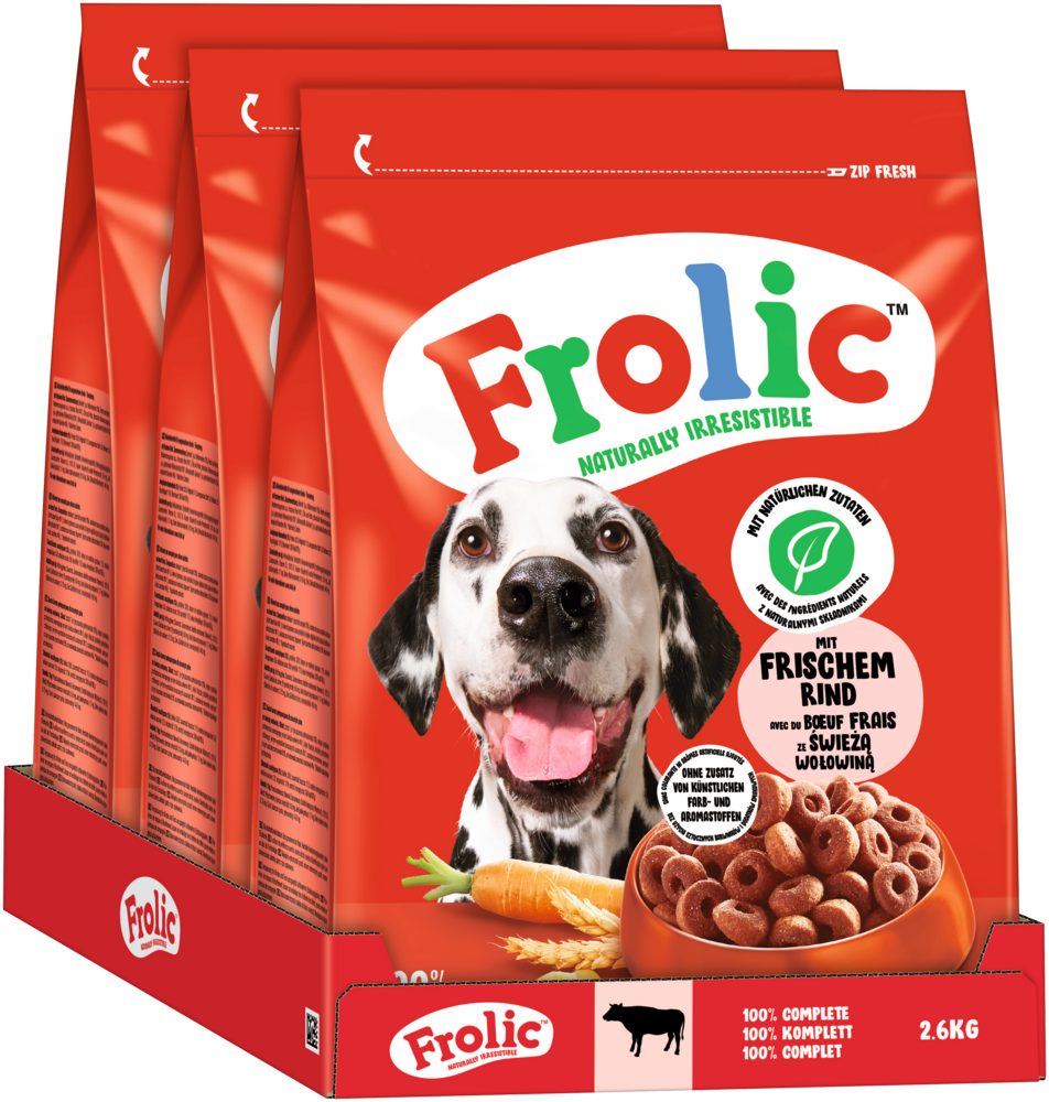 Frolic FROLIC™ Beutel Rind 3 x 2,6kg, Trockenfutter für: Hunde