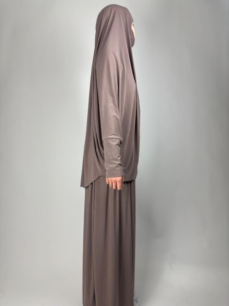 Kopftuch & teiliges Taupe Muslim Gebetskleidung Rock Maxikleid 2 Gebetskleid Aymasal Burka