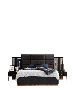 JulietHome Schlafzimmer-Set Black Wood, (Set, Kleiderschrank, Bett, Kommode mit Spiegel, 2 Nachttische), Liefer- und Montageservice