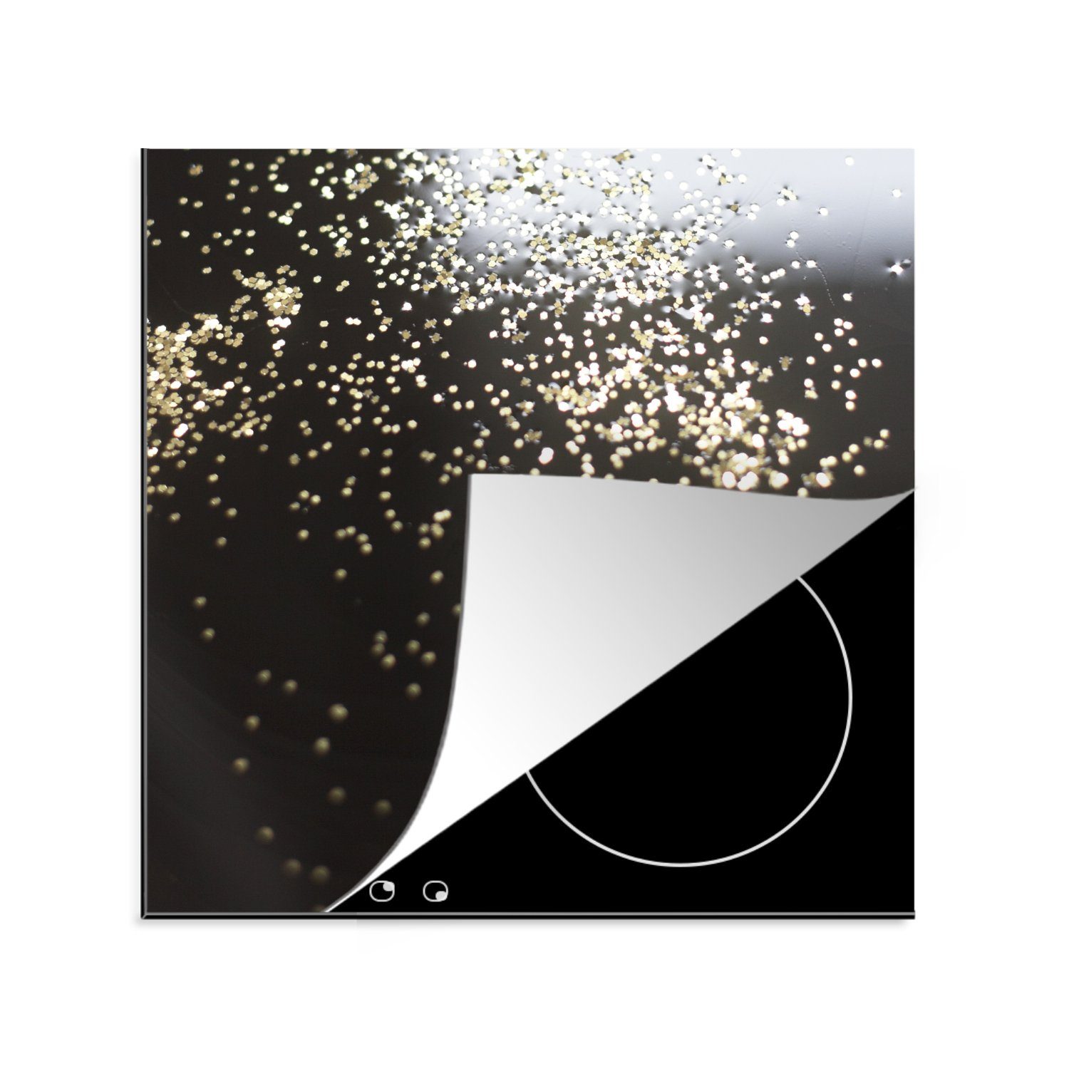 MuchoWow Herdblende-/Abdeckplatte Marmor - Hell - Gold - Schwarz, Vinyl, (1 tlg), 78x78 cm, Ceranfeldabdeckung, Arbeitsplatte für küche | Herdabdeckplatten