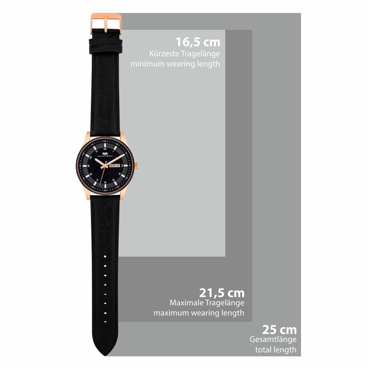 Rhodenwald & Söhne Quarzuhr Couragian schwarz, mit Echtleder-Armband