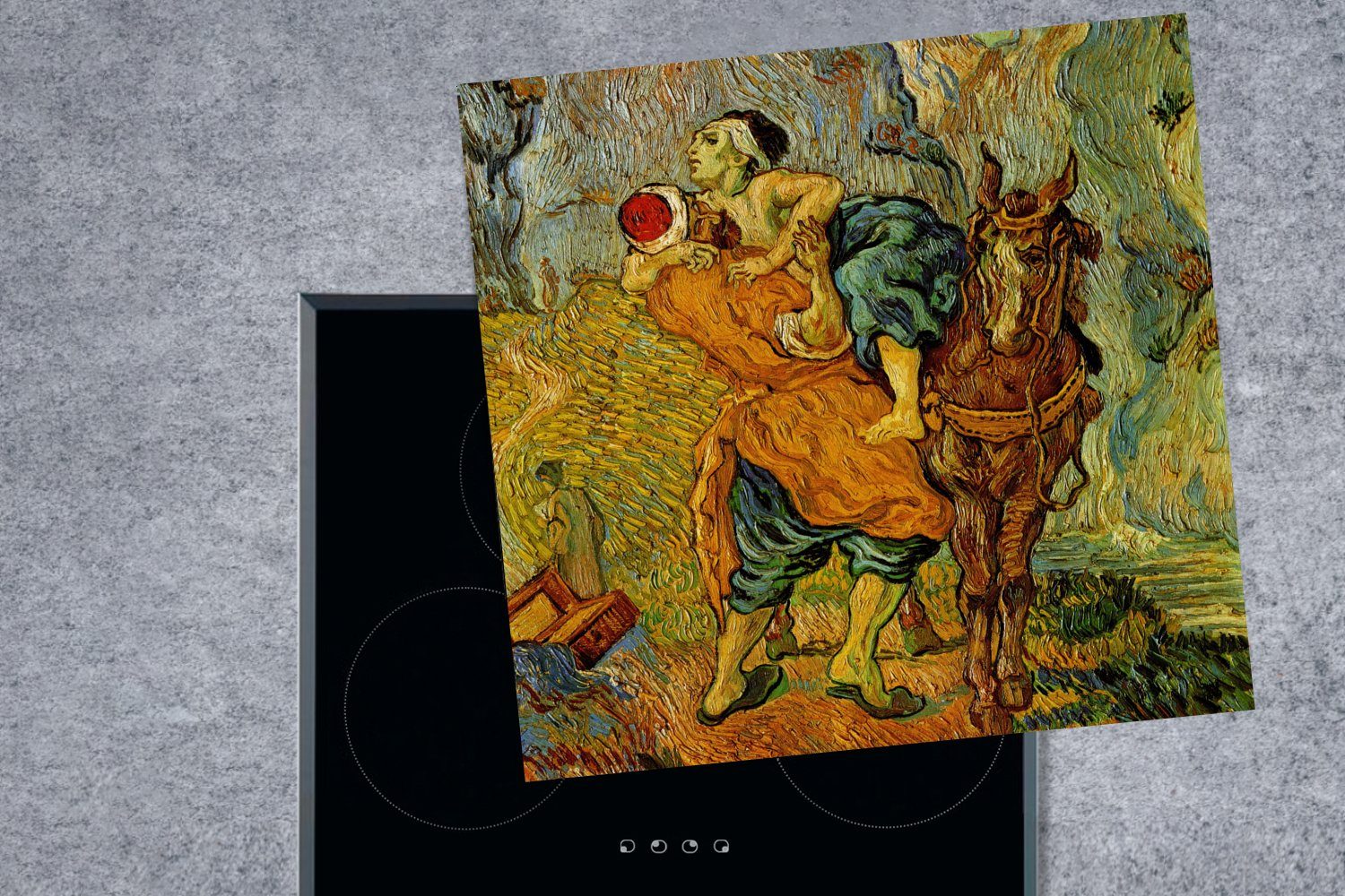 78x78 Vincent von Gemälde barmherzige MuchoWow Der Ceranfeldabdeckung, - Herdblende-/Abdeckplatte van küche (1 cm, Gogh, Samariter tlg), Vinyl, für Arbeitsplatte