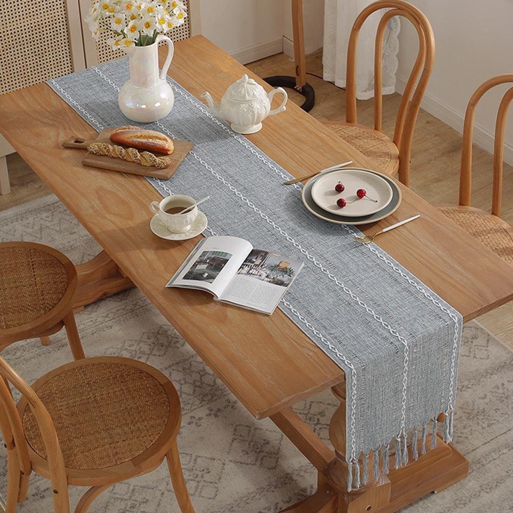 Blusmart Tischläufer Klassische Tischfahne im nordischen Stil (Tischdecke mit Quasten im Boho-Landhausstil 1-tlg, Handgefertigte Quasten, waschbar), Geeignet als Tischdekoration