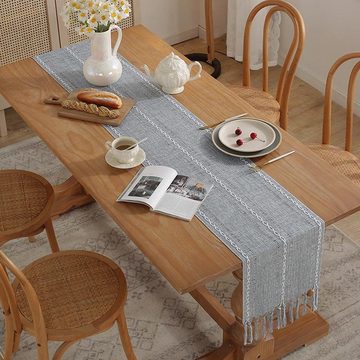 Blusmart Tischläufer Tischläufer Rechteckige Häkelspitze Tischdecken (Klassische Tischdecke im nordischen Stil 1-tlg, Handgeschnittene Quasten), Geeignet als Tischdekoration