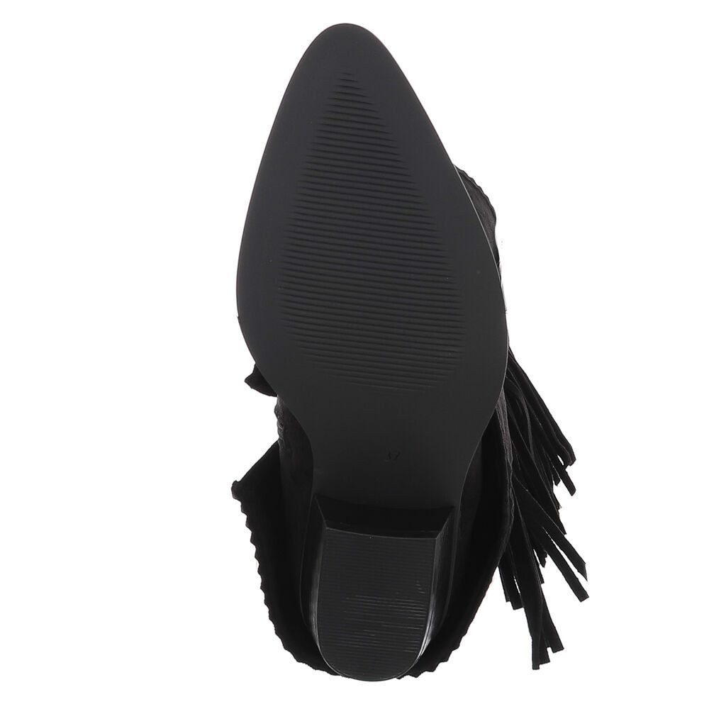 Ital-Design Modische Damen Cowboy-Stiefel mit Fransen und Komfort Westernstiefel (90793537) Blockabsatz Stiefel in Schwarz