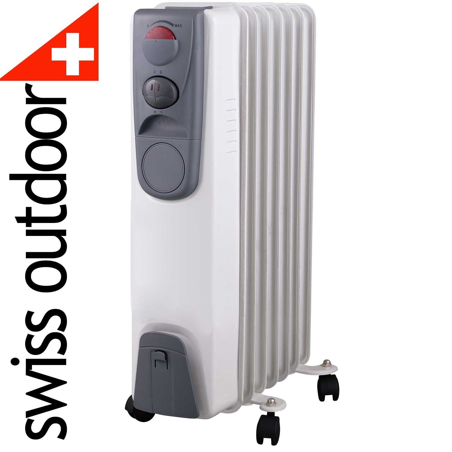 Swiss Outdoor Ölradiator 1500W Ölradiator 7 Finnen Ölheizung Mobile Heizung Elektrisch, Überhitzungsschutz, Anti-Kipp Sicherheitsfunktion, 3 Heizstufen