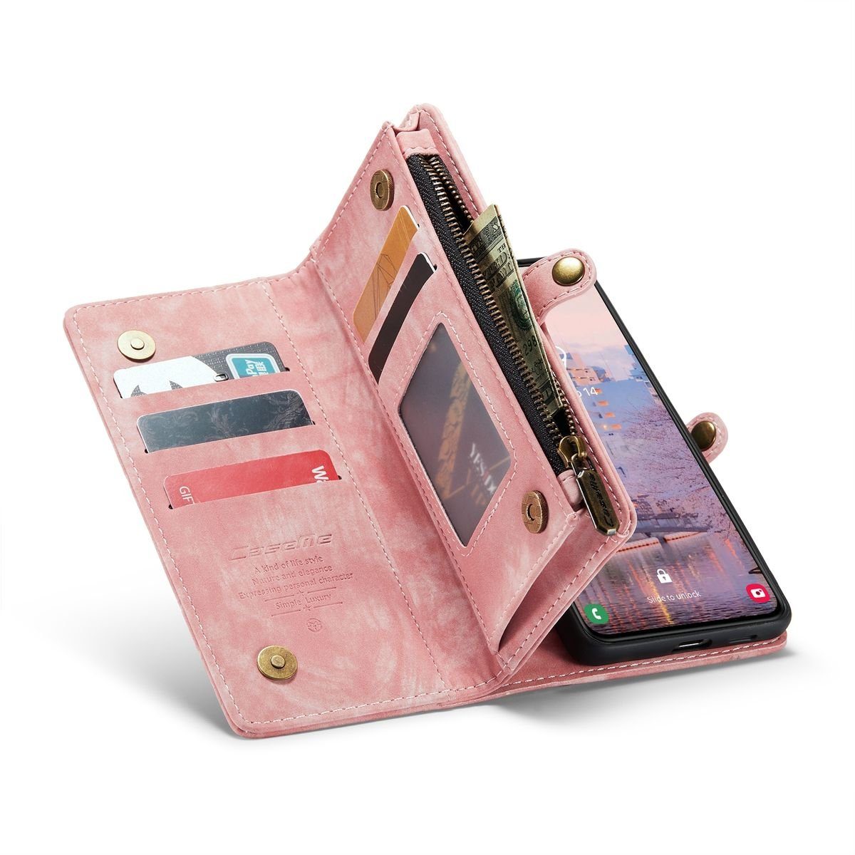 Wigento Handyhülle Für Samsung Galaxy S23 Multifunktion Teilbare Handy Tasche Geldbörse Hülle Etuis Pink – Bild 3 von 5