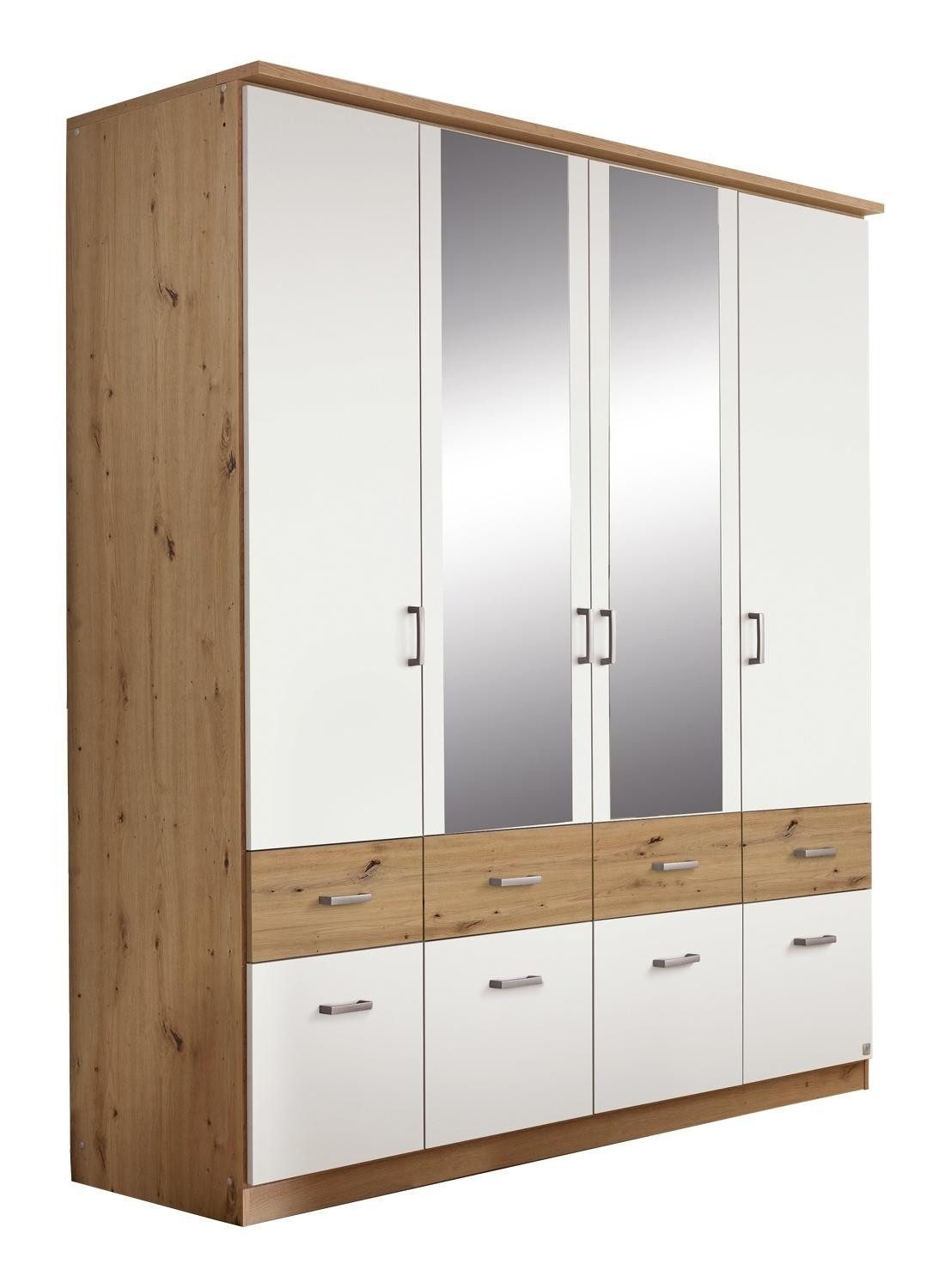 rauch Drehtürenschrank BREMEN, Alpinweiß, Artisan Eiche Dekor, 4-türig, B 181 x H 199 x T 56 cm