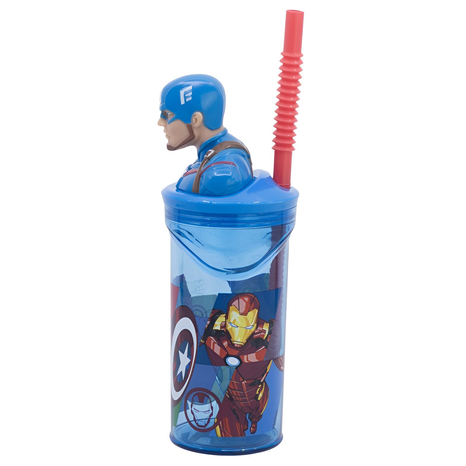 MARVEL Becher Marvel Captain America 3D Deckel Trinkbecher mit integriertem Halm, 360 ml