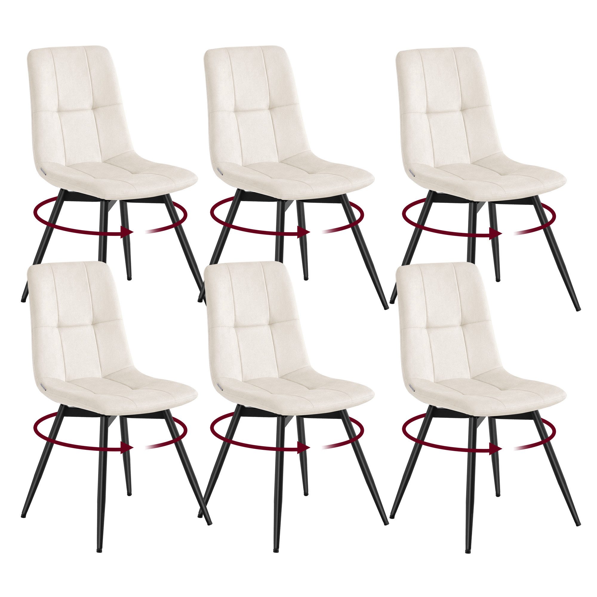 VASAGLE Esszimmerstuhl 360° Drehbar, aus Samt, Ergonomischer Samtstuhl, 6er Set, für Esszimmer und Wohnzimmer