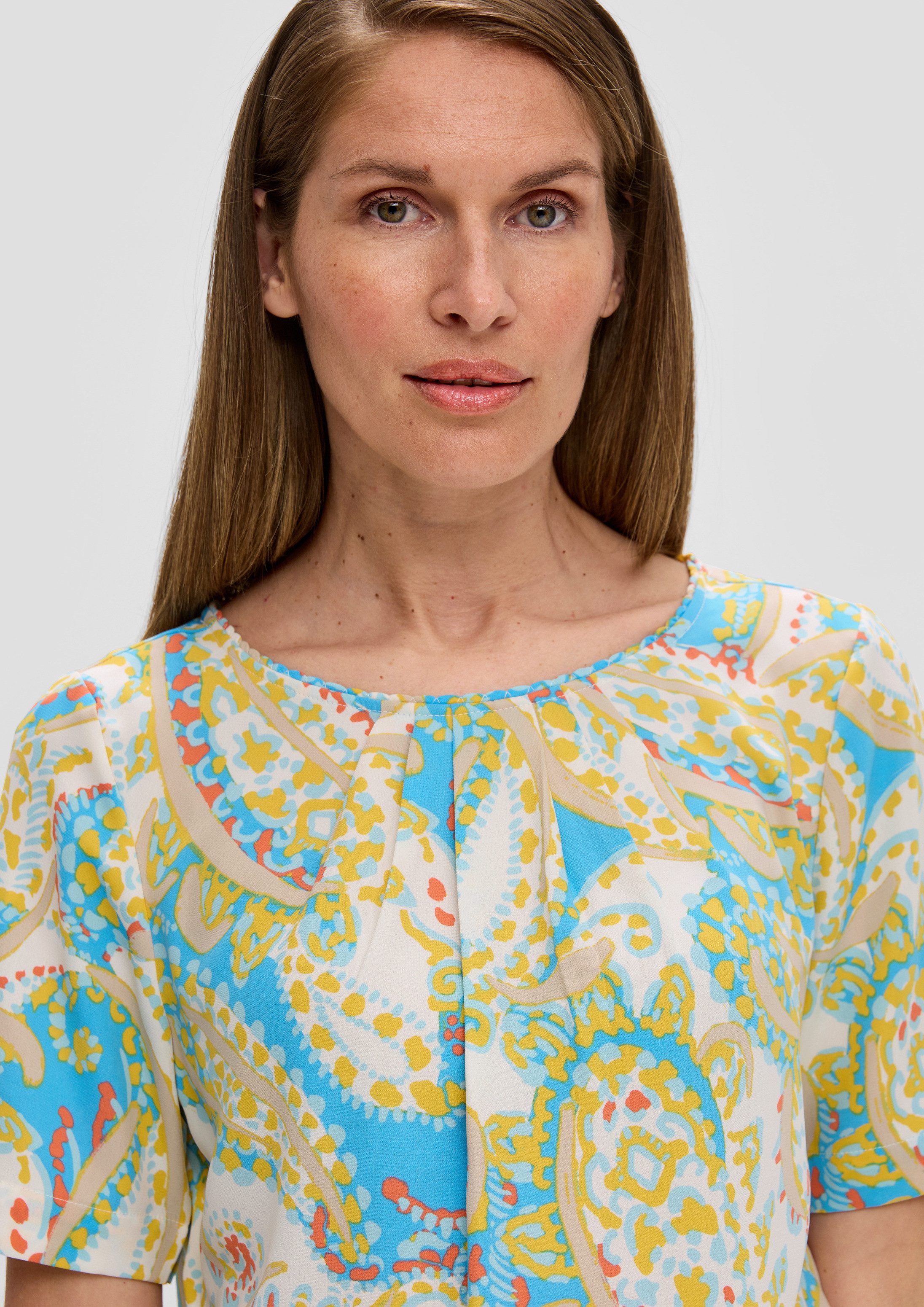 s.Oliver Kurzarmbluse Bluse Bluse mit Rundhalsausschnitt