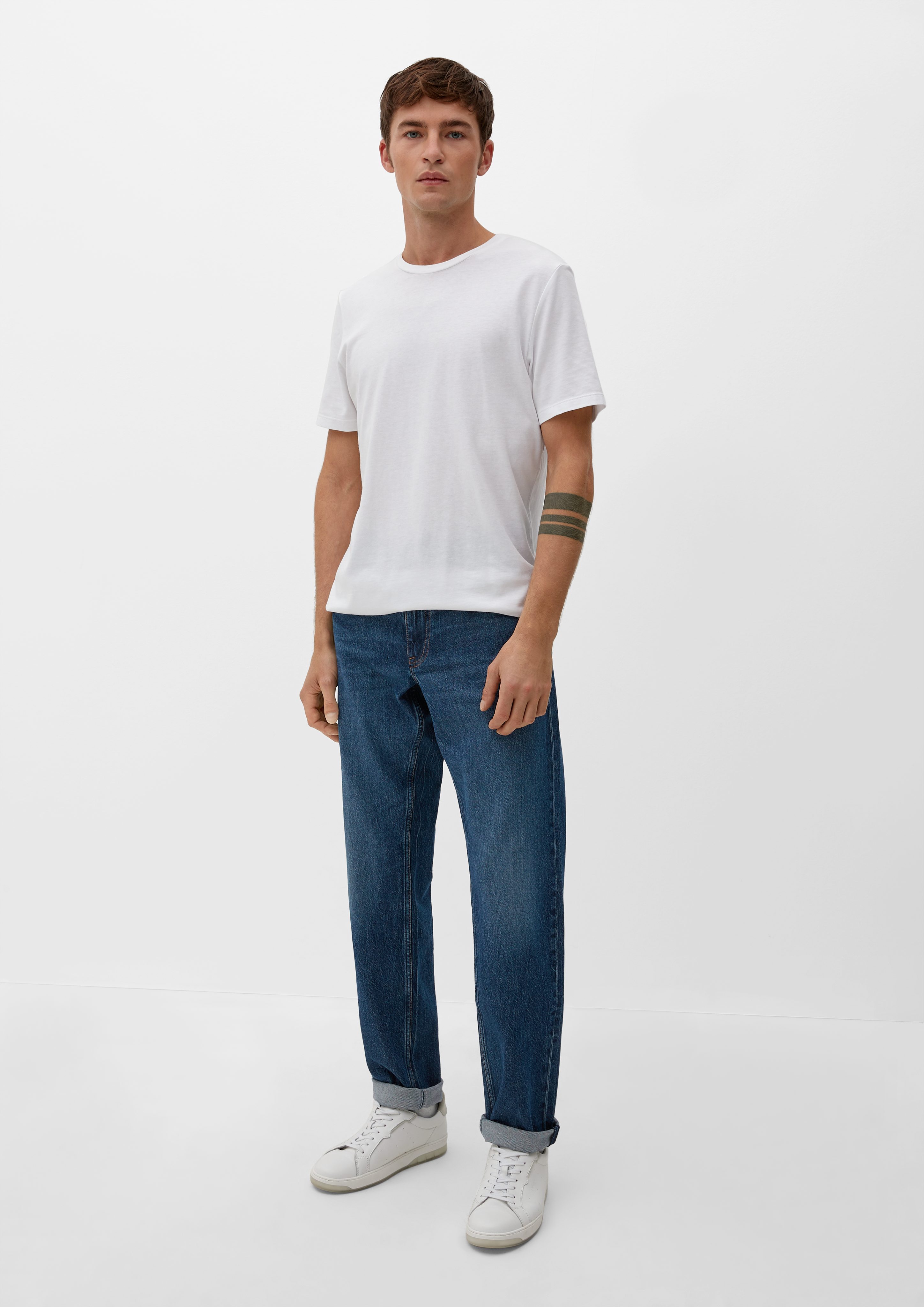 dunkelblau Straight Regular Jeans Waschung, Leg / Fit Rise Mid Leder-Patch s.Oliver / / York Stoffhose