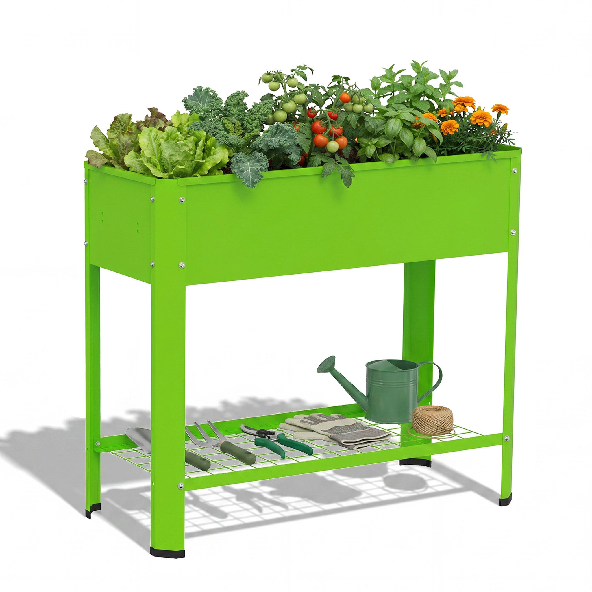 FIVMEN Hochbeet Metall Gartenbeet Pflanzbeet mit Ablagegitter, verzinktes Blech,