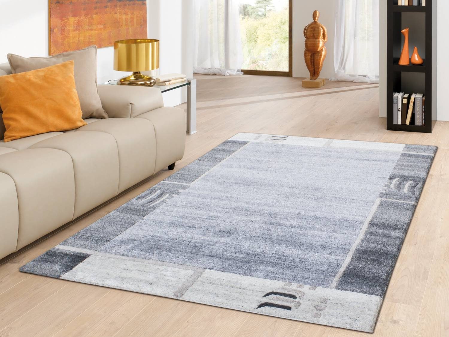 Teppich KHANGRI BORDUERE, Rug Studios, Rechteckig, Höhe: 17 mm, Esszimmer, Flur, Handgeknüpft, Schlafzimmer, Waschbar, weich, Wohnzimmer, 80 x 200 cm, grau