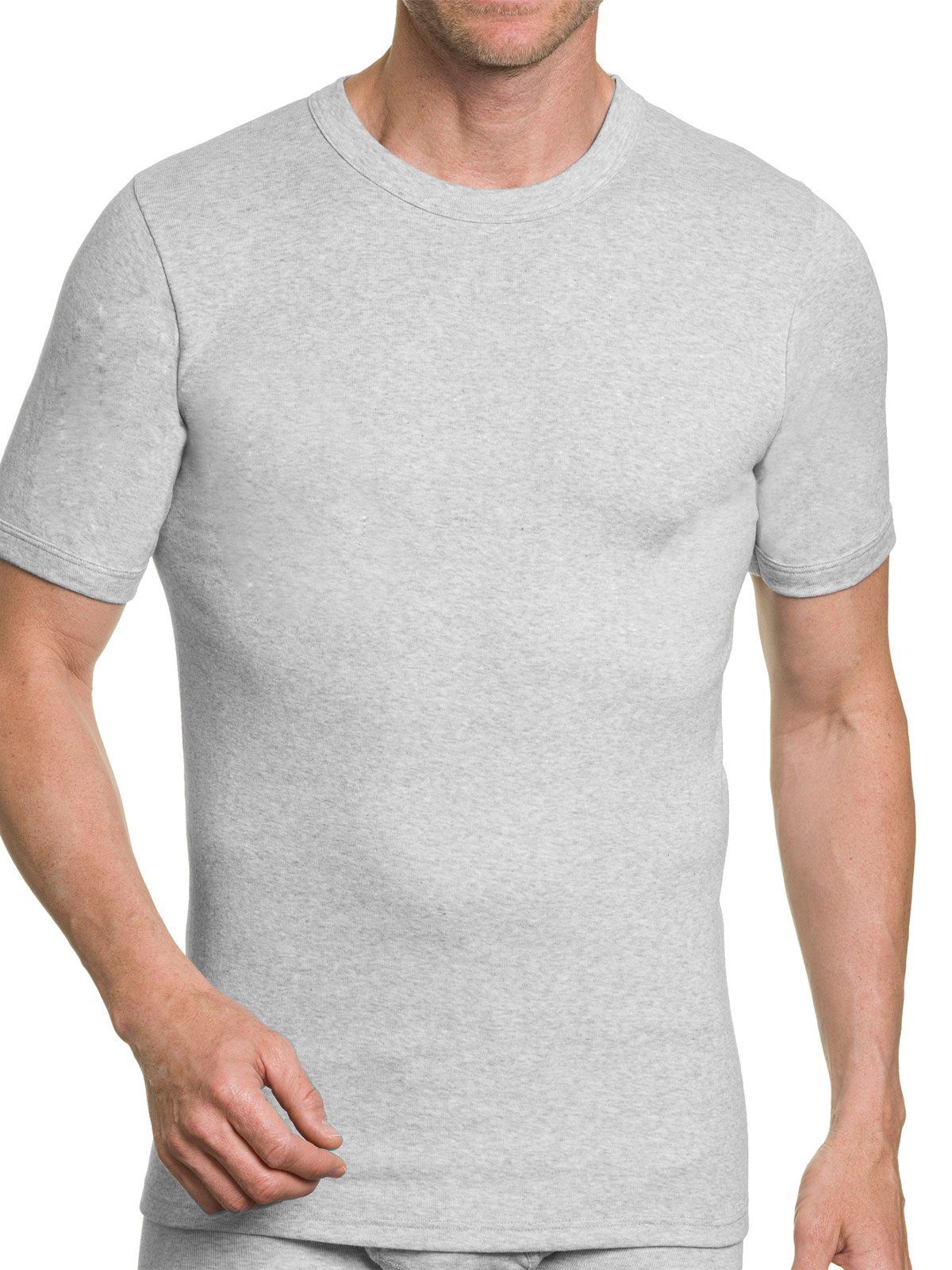 Sparpack Workerwear KUMPF 2-St) hohe Herren 2er T-Shirt (Spar-Set, Markenqualität Unterziehshirt blau-melange kiesel-melange