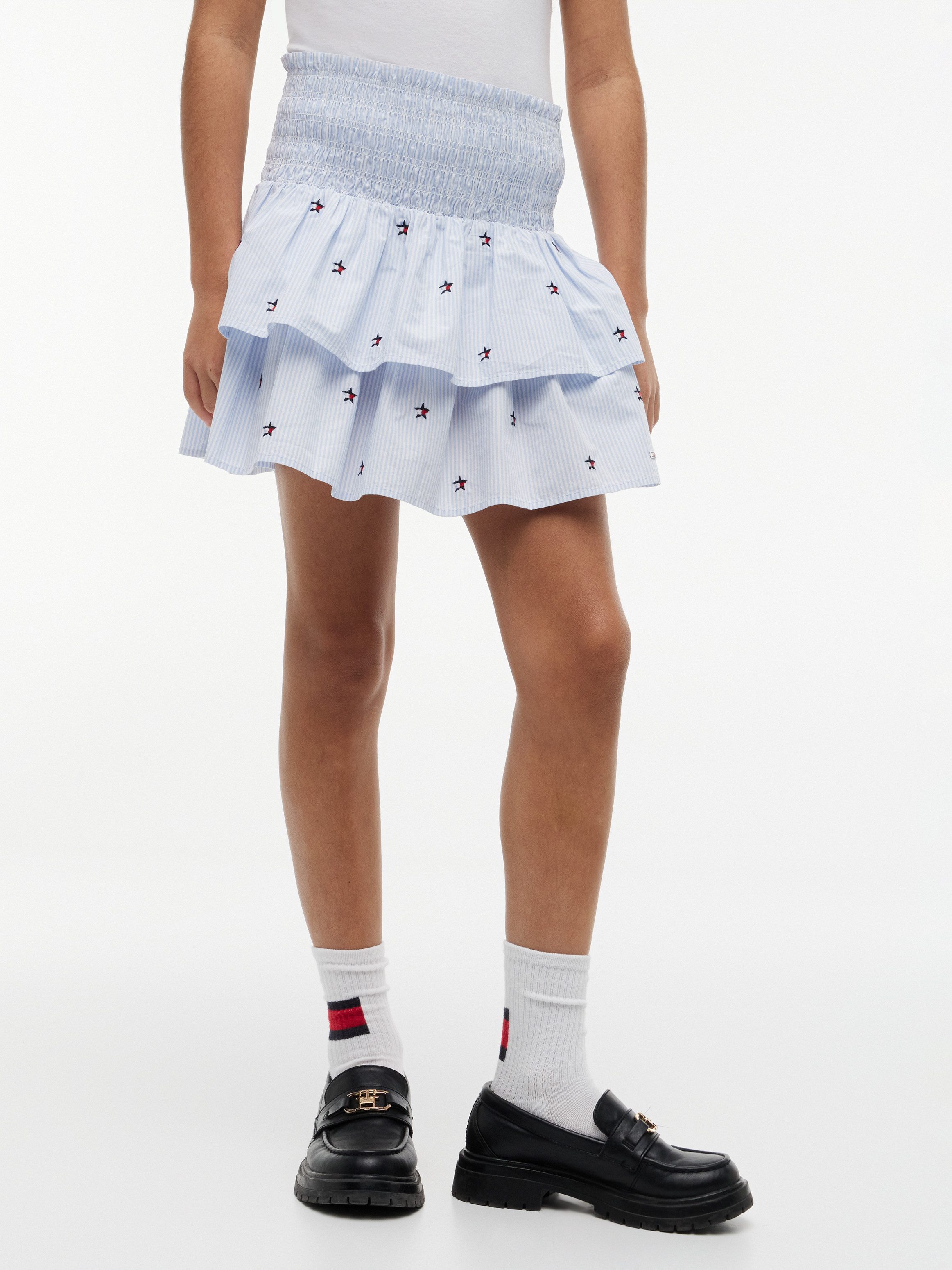 Tommy Hilfiger Stufenrock STAR STRIPES SKIRT Kinder bis 16 Jahre, gesmoktes Bündchen, bestickt