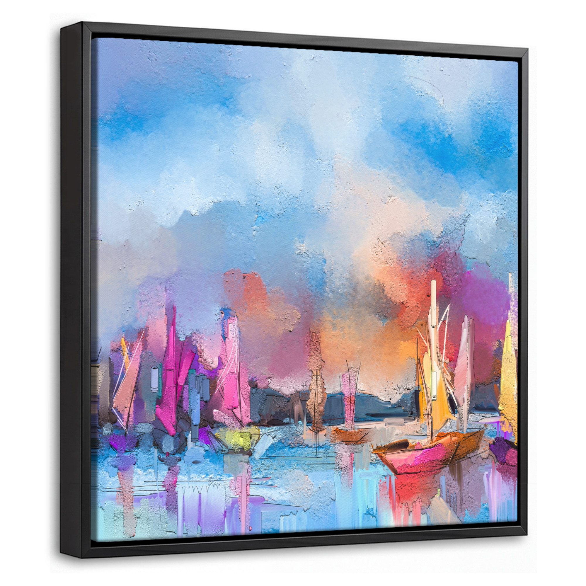 OneMillionCanvasses® Leinwandbild mit Rahmen - Malerei - Boote - Wasser, Fotodruck (1 St), Leinwand Bilder Klein, Wand Dekoration Aesthetic 20x20cm