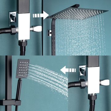 Auralum Duschsystem Duschset mit 38 ° C Duschthermostat Regendusche Kopfbrause Schwarz, mit Kopfbrause Handbrause für Bad