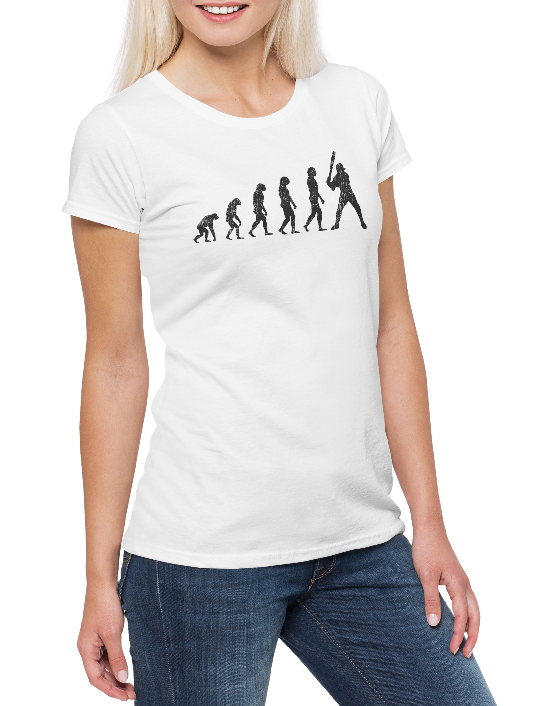Urban Backwoods Print-Shirt Baseball Evolution Damen T-Shirt Spieler Player Game Stick Bat (1-tlg) Baseballschläger Field Sport Sports