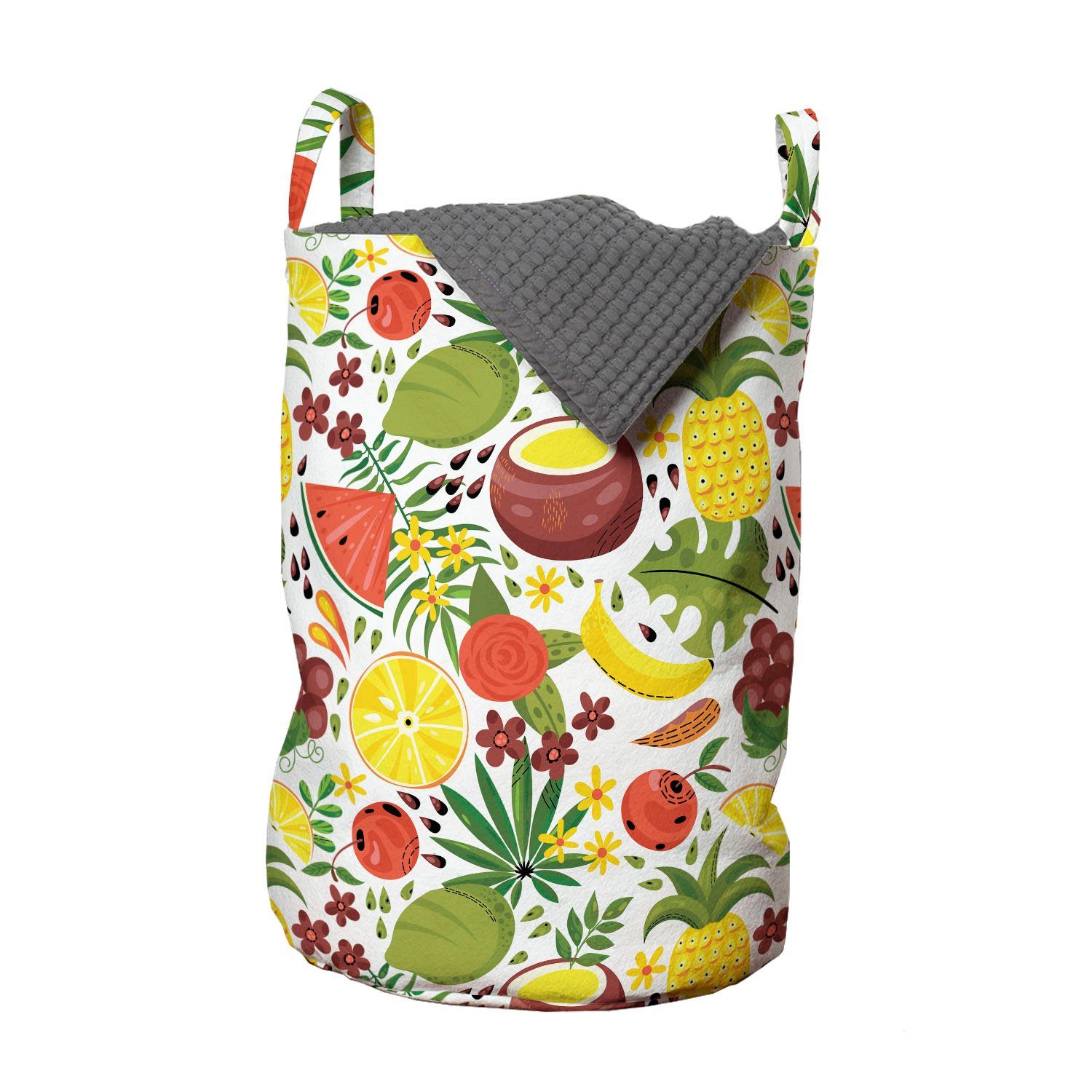 Abakuhaus Wäschesäckchen Wäschekorb mit Griffen Kordelzugverschluss für Waschsalons, hawaiisch Tropische Früchte Blumen