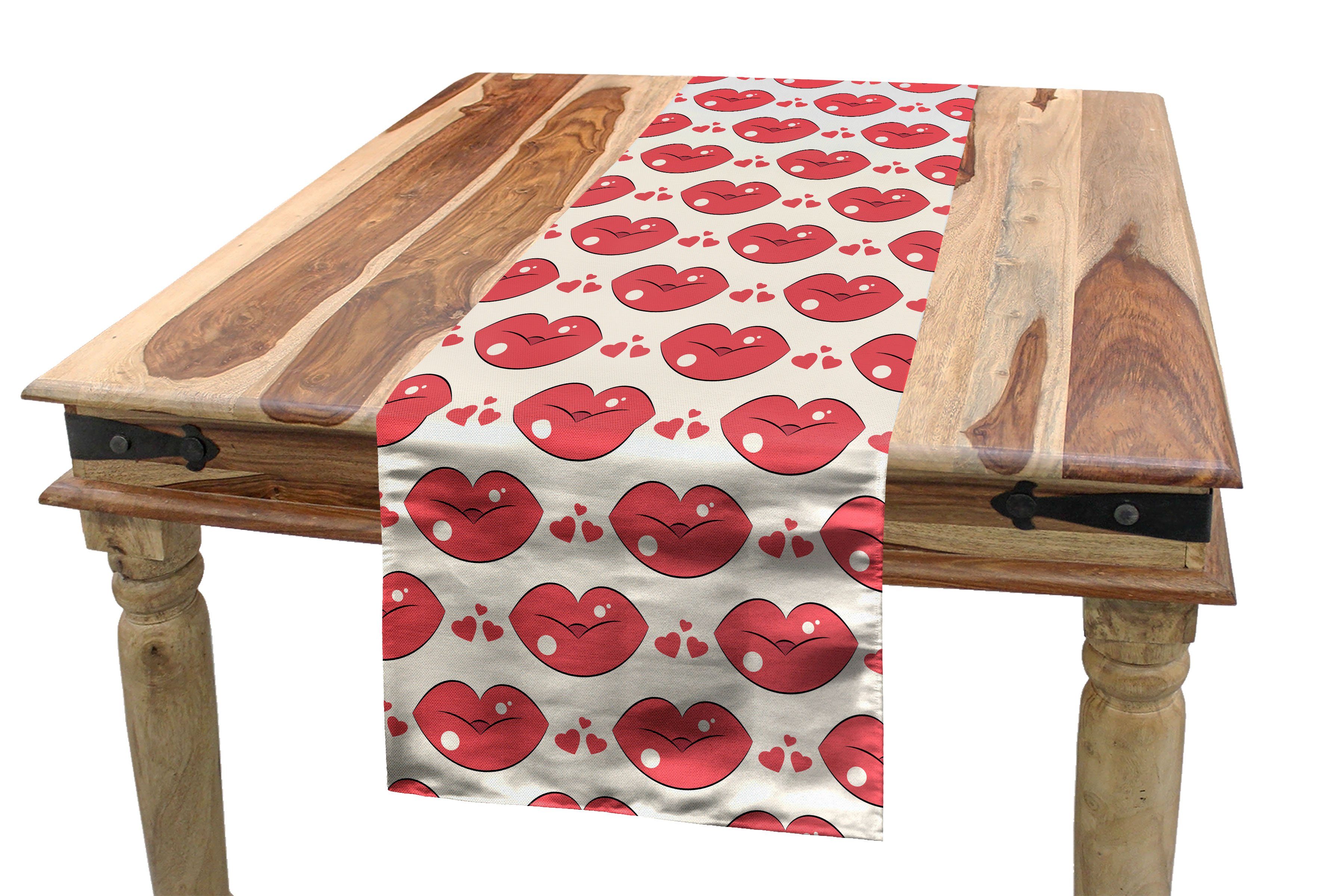 Küche küssen und Lippe Herzform Motiv Esszimmer Tischläufer Tischläufer, Abakuhaus Dekorativer Rechteckiger