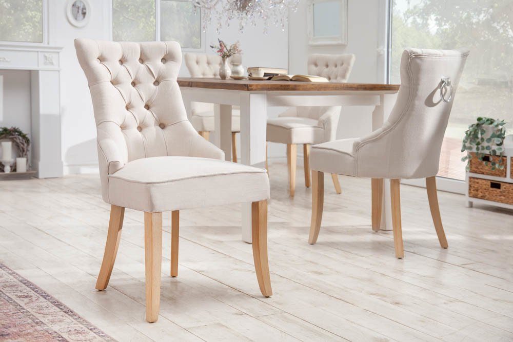 riess-ambiente Polsterstuhl CASTLE beige, Esszimmer · Leinen · Holz · Landhaus