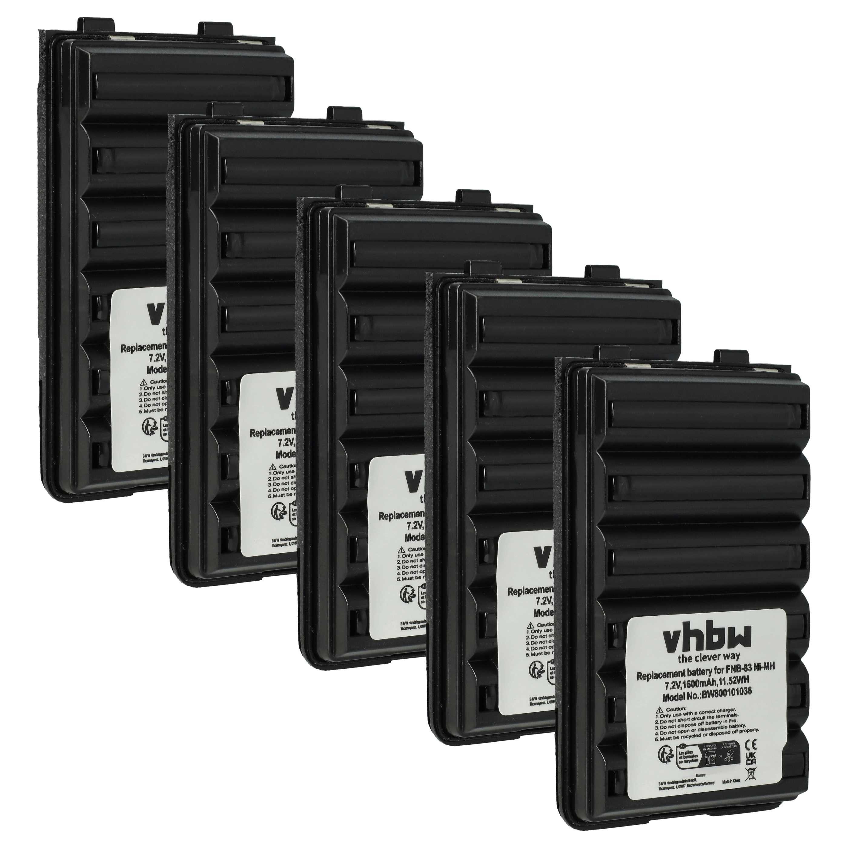 vhbw Akku Ersatz für Yaesu Vertex FNB-64H, FNB-57, FNB-88, FNB-64, FNB-83, Akku Akku NiMH 1600 mAh (7,2 V, 5 St), Leistungsfähige Austausch-Akkus für Ihr Funkgerät, Walkie-Talkie