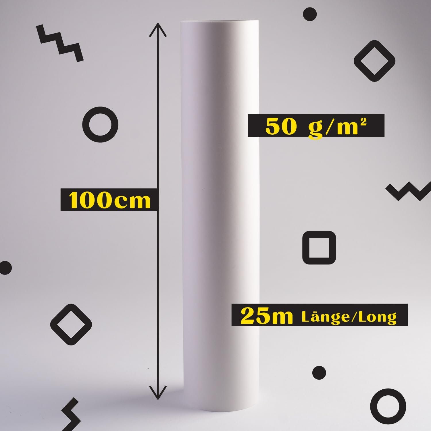 Tritart Transparentpapier Transparentes Papierrolle 25m 25m, x 100cm 100cm Transparentpapierrolle 50g/m x