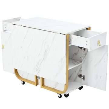 REDOM Esstisch Klappbarer Küchentisch (1 St, 2 Schubladen,1 Aufschrank, 4 Stützbeinen), mit Riemenscheibe, Platzsparender Tisch