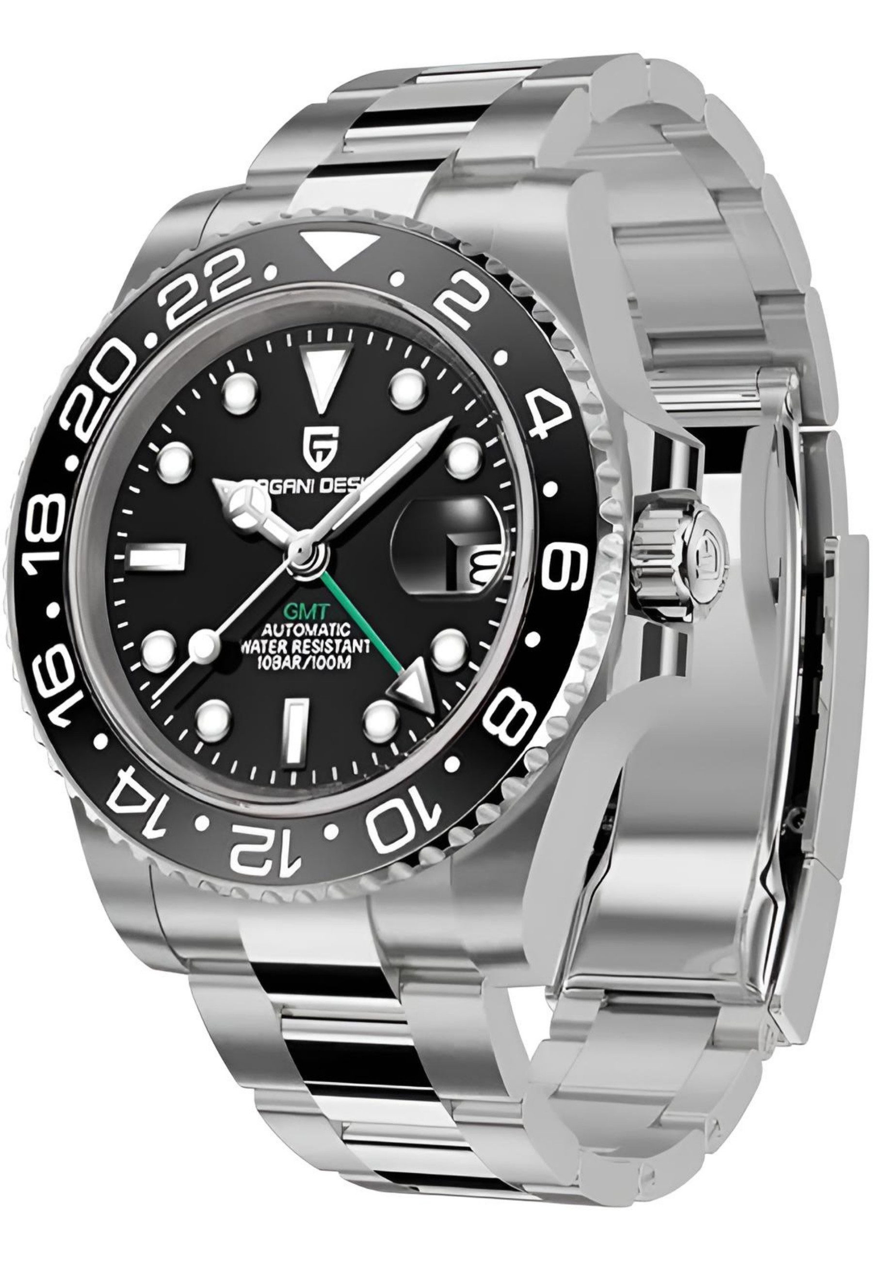 S&T Design Automatikuhr Herren Uhr Edelstahl Armbanduhr Herrenuhr GTM Drehbare Lünette, (inkl. Geschenkbox, mit Armbandkürzer), 40 mm Männer Uhr Saphirglas 100M Wasserdicht Mechanisch Datum Lupe