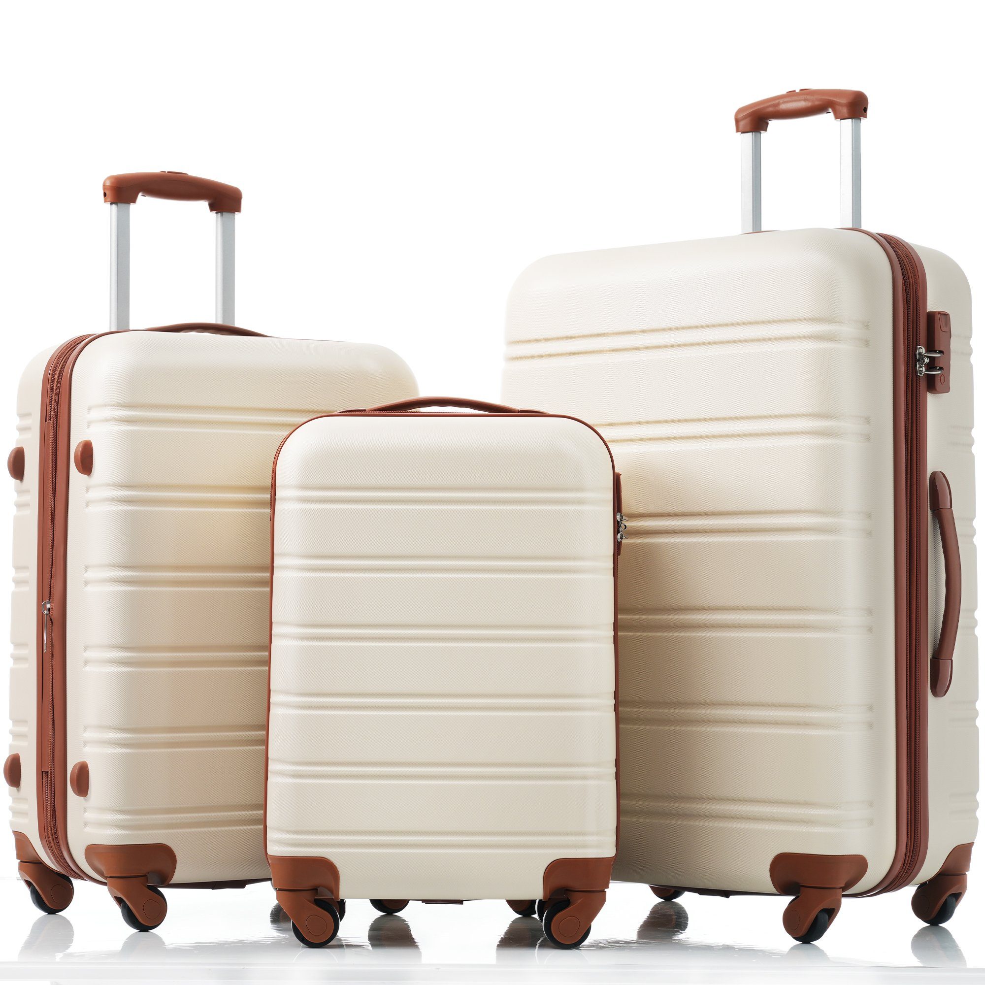 Weiß+Braun 4 Hartschalentrolley Reisekoffer (3 tlg), Flieks Kofferset Set Rollen, Handgepäck Trolleyset,