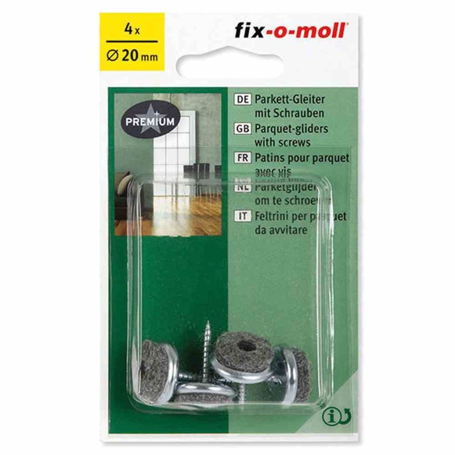 Fix-O-Moll Filzgleiter Parkettgleiter mit Schraube 20 mm 4 Stück
