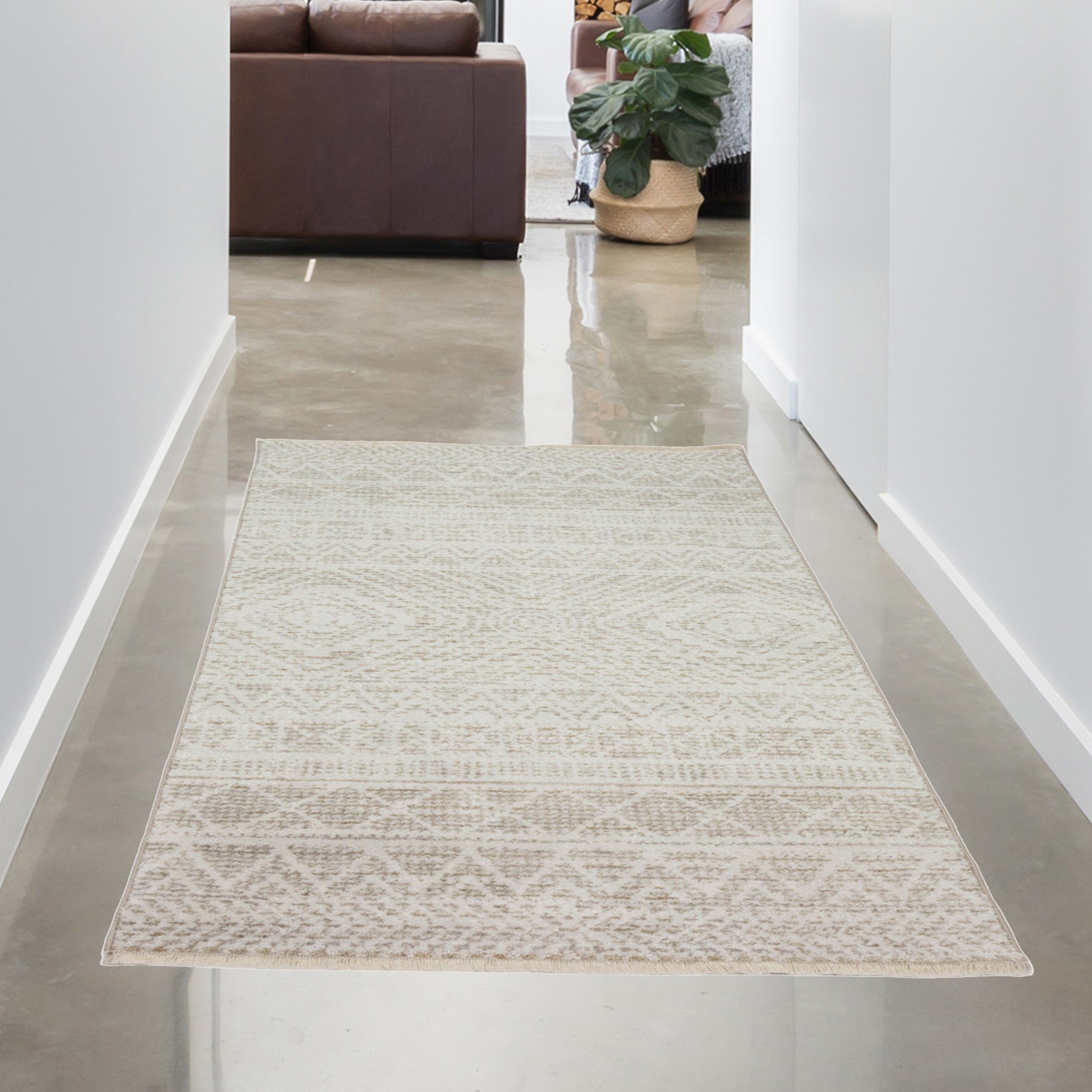 Teppich Teppich für Wohn- & Schlafzimmer, Pflegeleicht, mit Zick Zack  Muster - creme, Carpetia, rechteckig, Höhe: 10 mm