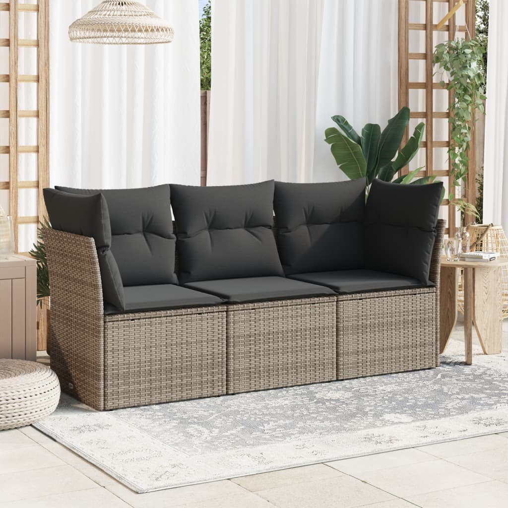 vidaXL Gartenlounge-Set 3-tlg. Garten-Sofagarnitur mit Kissen Grau Poly Rattan, (1-tlg)