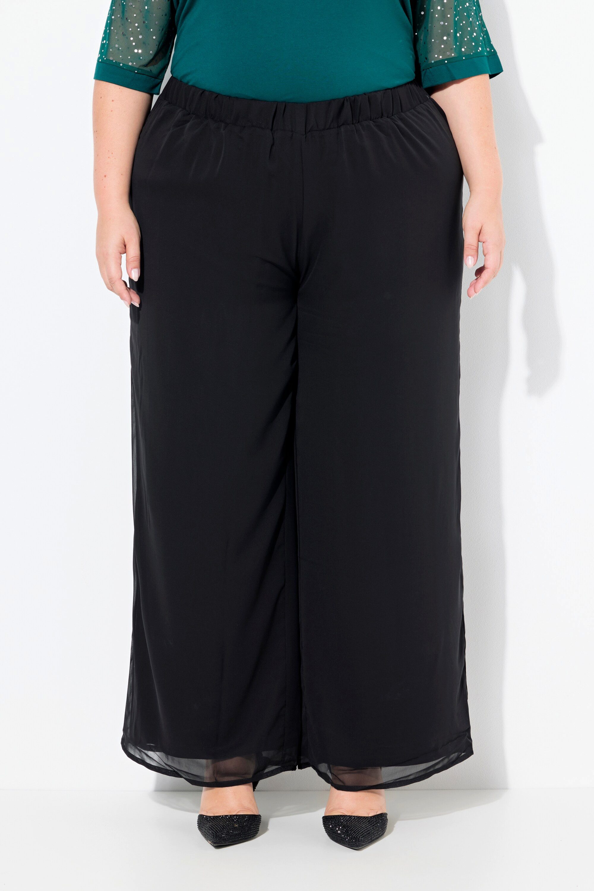 Ulla Popken Schlupfhose Chiffonhose doppellagig weites Bein Elastikbund