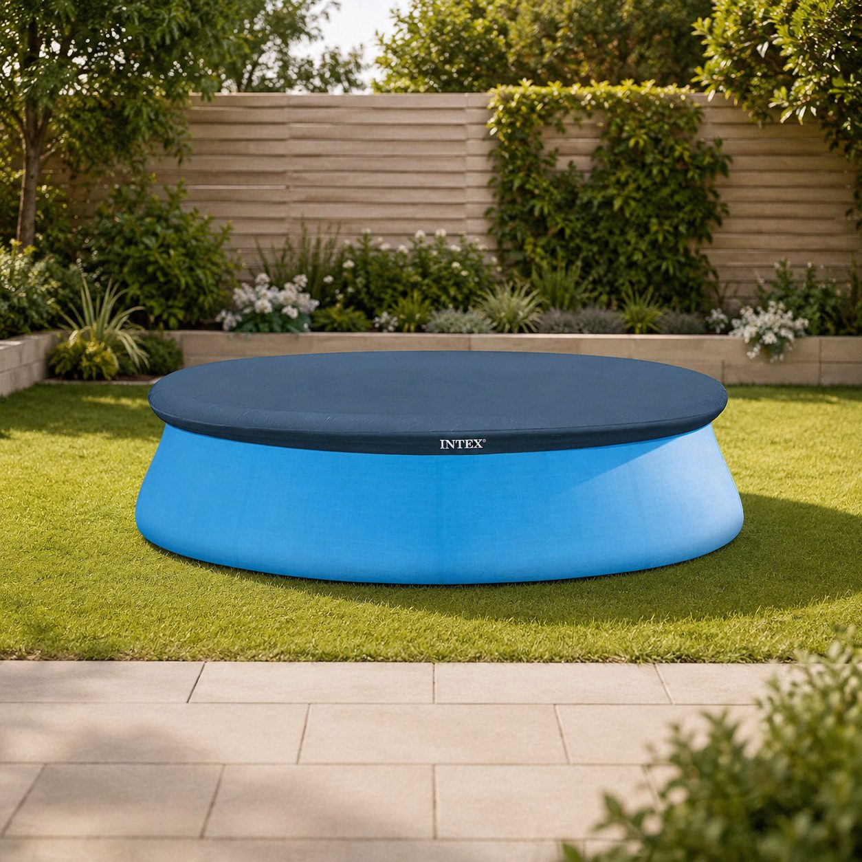 Intex Pool-Abdeckplane Rund Poolabdeckung Ø305/366 cm – Wetterfester Schutz (Kein Set, 1-St., Einzelartikel), UV-beständig, reißfest, integrierte Ablauföffnungen, 33 cm Überhang